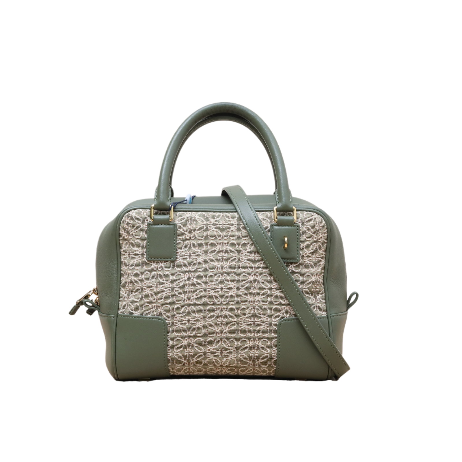 LOEWE Amazona 23 Bag in Green Leather and Canvas