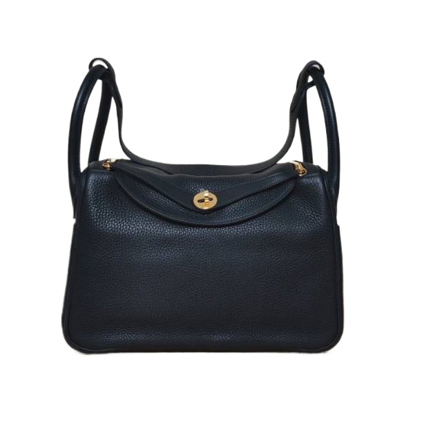 HERMES Lindy 30cm in Black Tourillon Clemence Leather