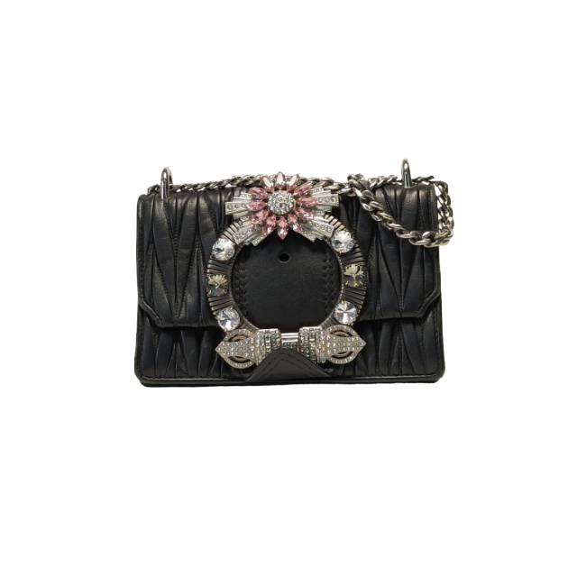 MIU MIU Sunflower Chain Bag 20cm in Black Leather
