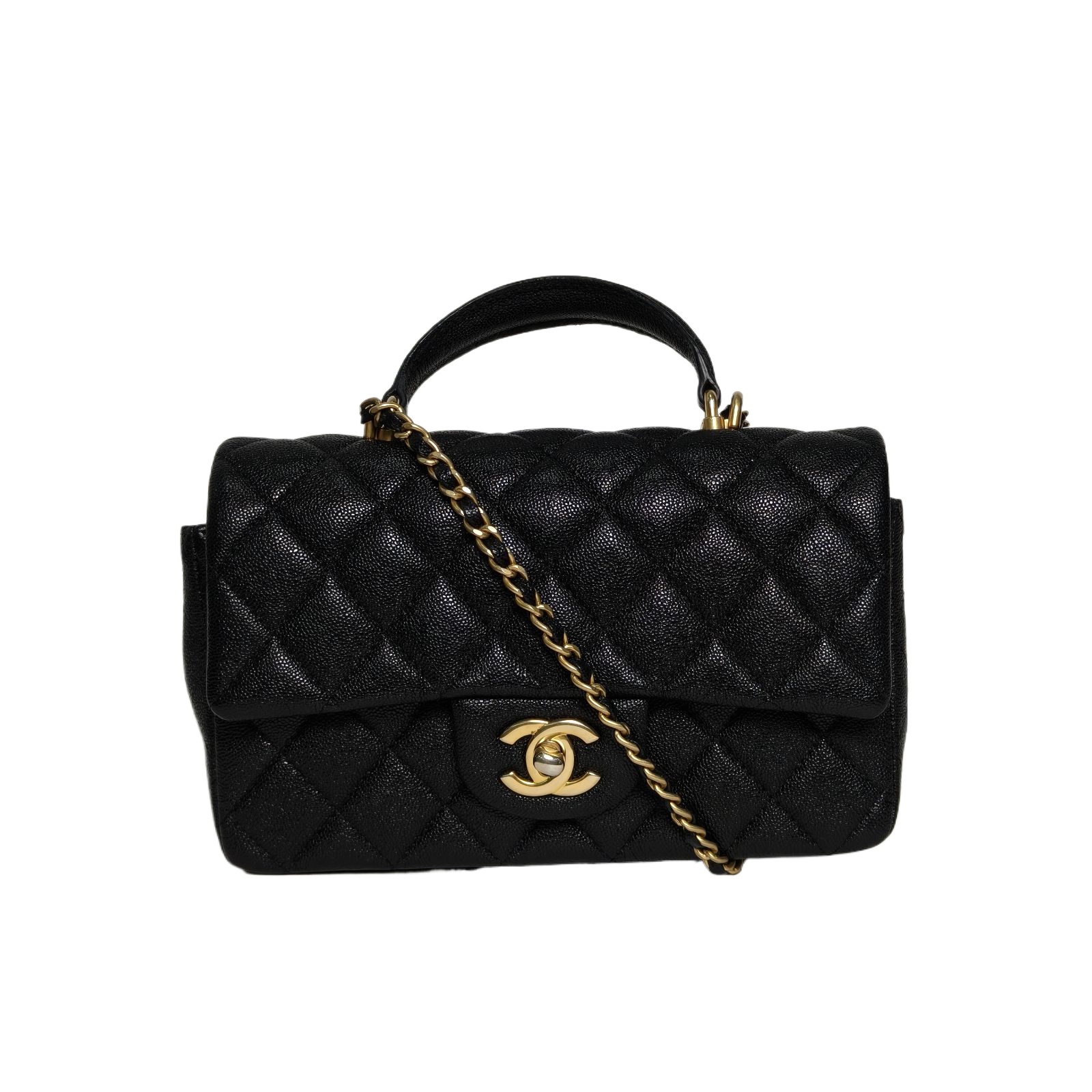 CHANEL 25B CF Flap Bag Handle Mini 20cm in Black Caviar Leather