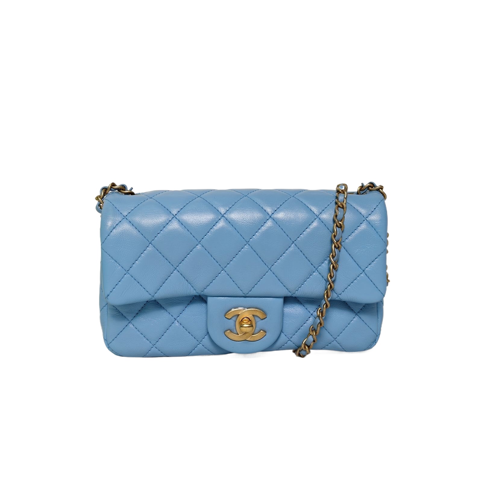 CHANEL 22S CF Flap Bag Large Mini 20cm in Blue Leather