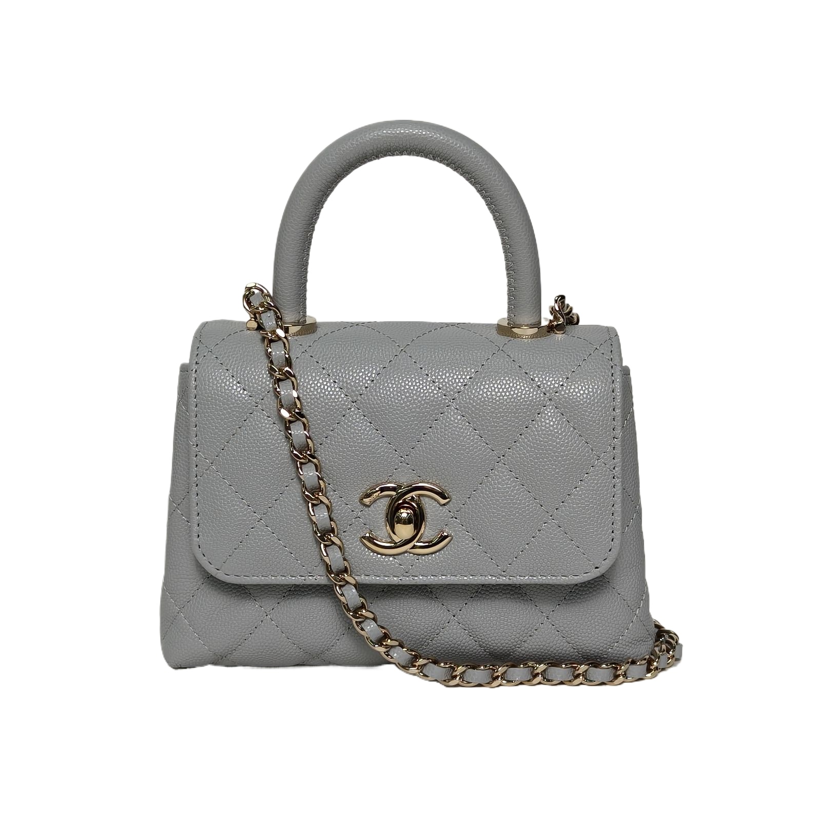 CHANEL Coco Handle 15.5cm in Gray Caviar Leather