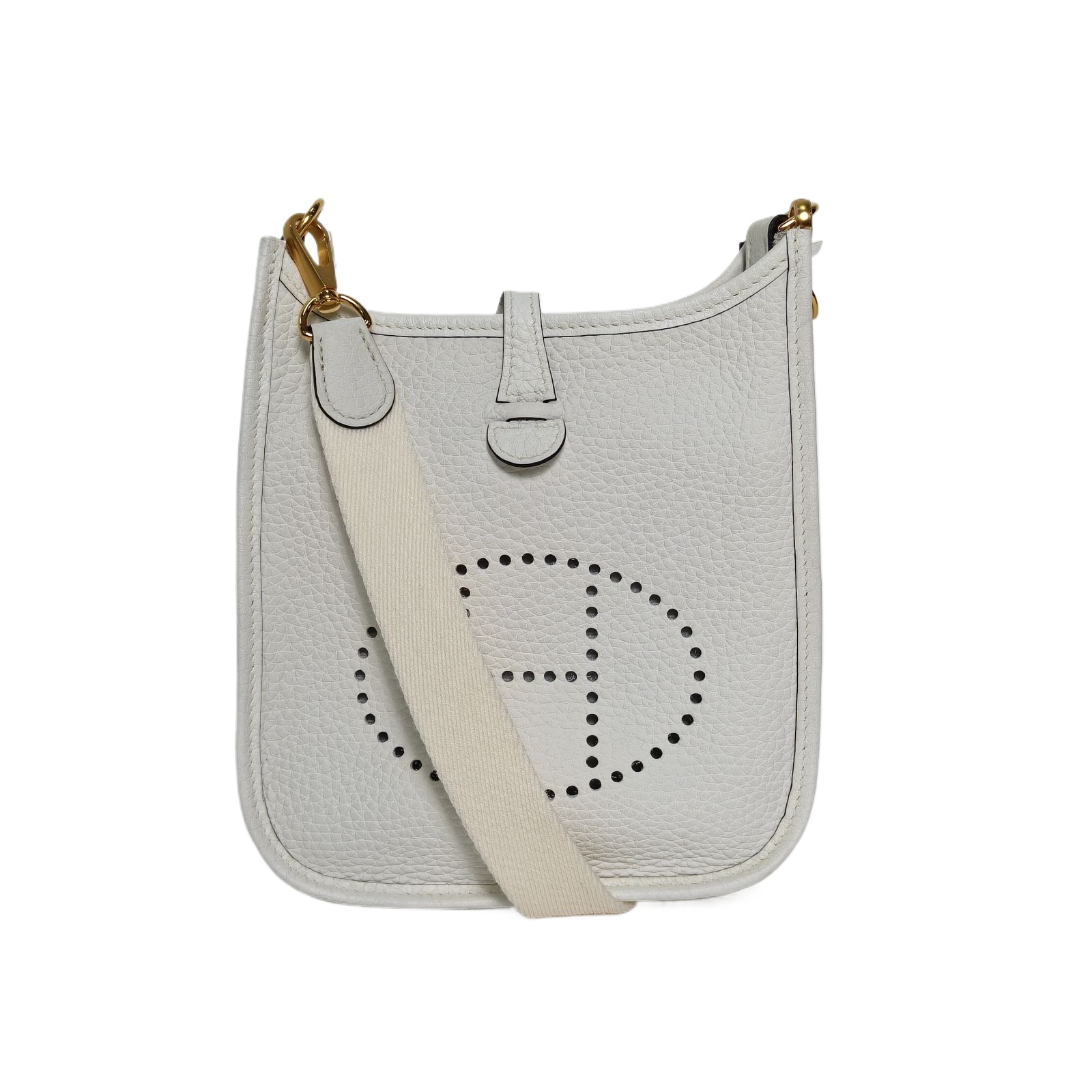 HERMES Evelyne Mini 16cm in 0U New White Tourillon Clemence Leather