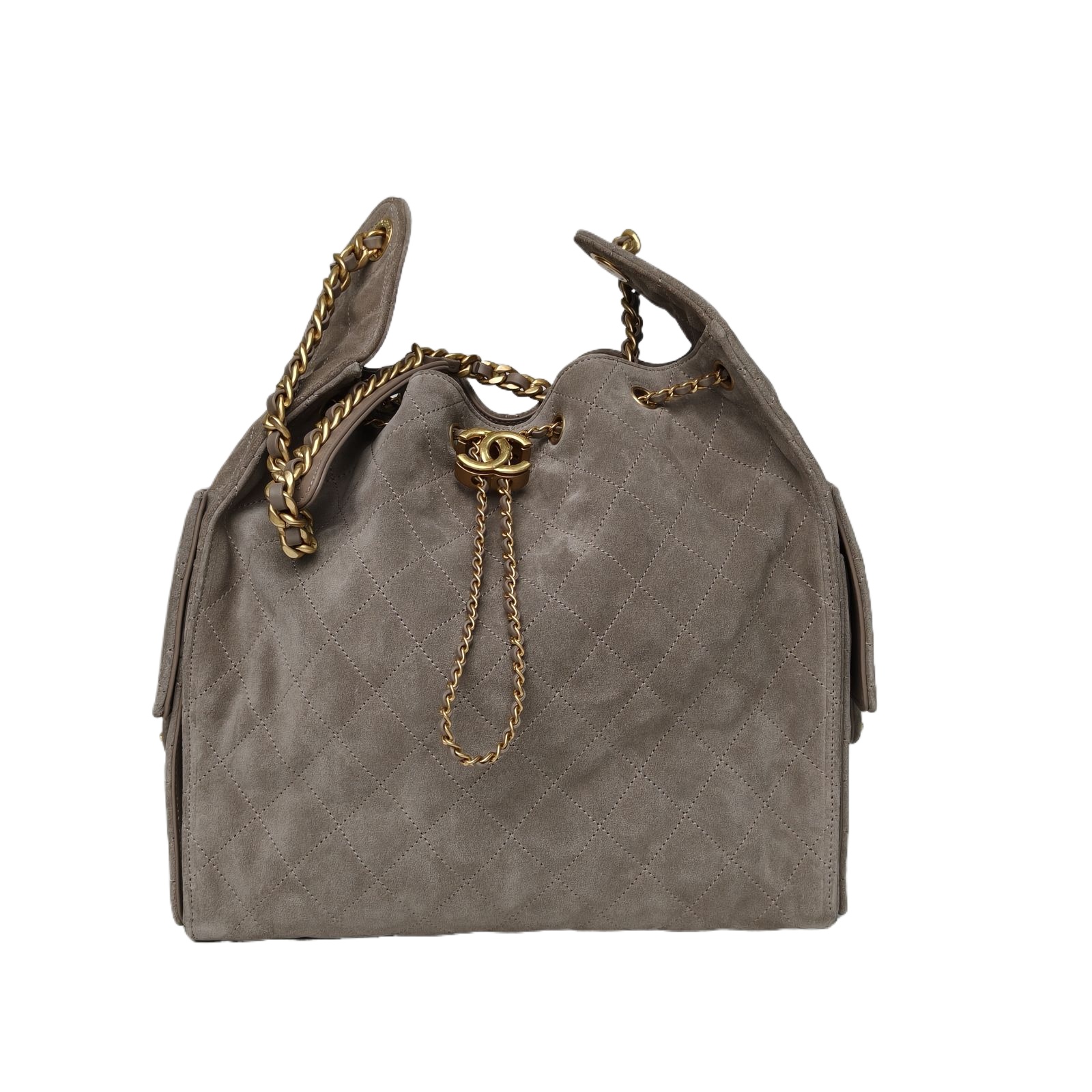 Chanel 25BAG Underarm Shoulder Bag Medium 30cm in Dark Grey Suede