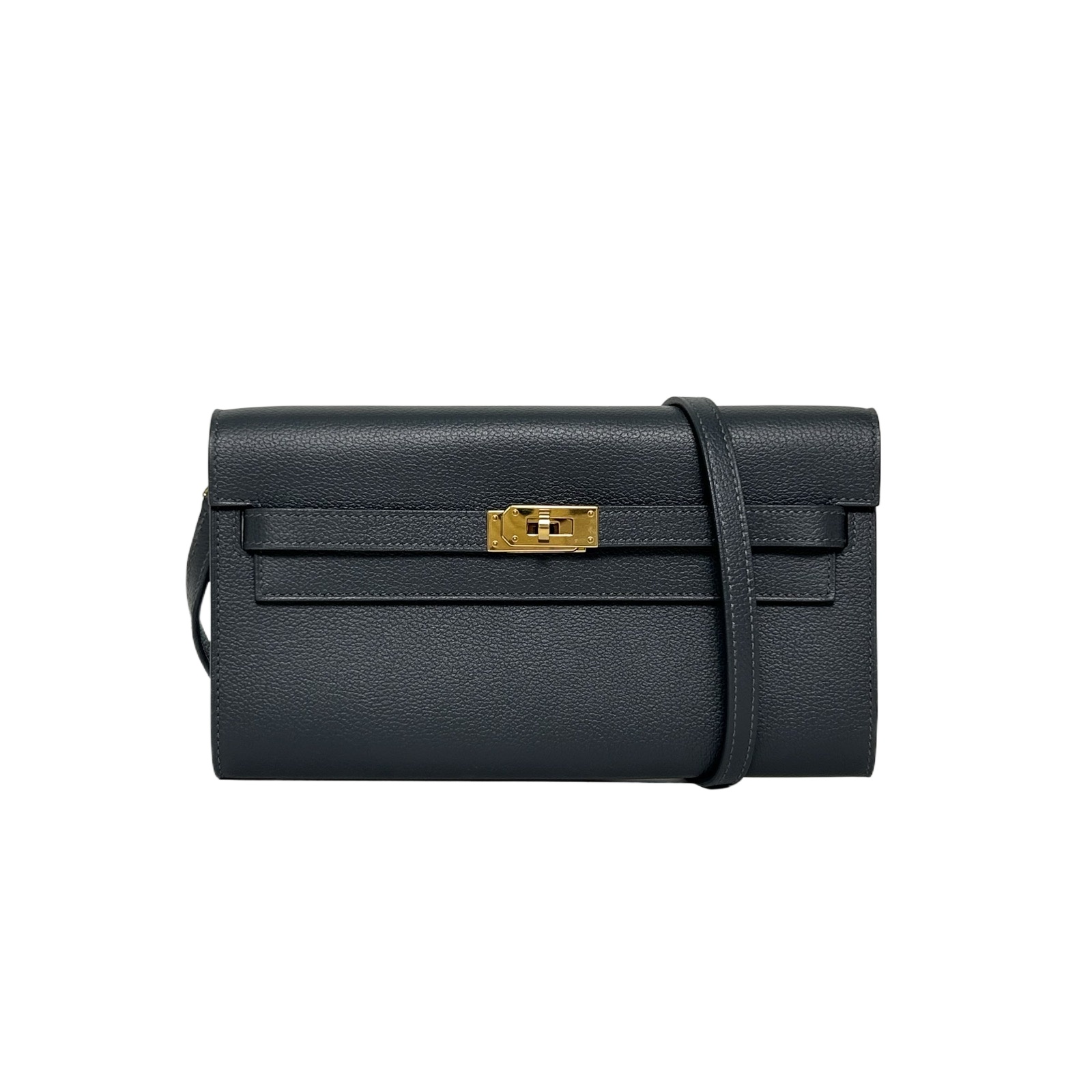 HERMES Kelly Long To Go 85 in Stone Gray Evercolor Leather