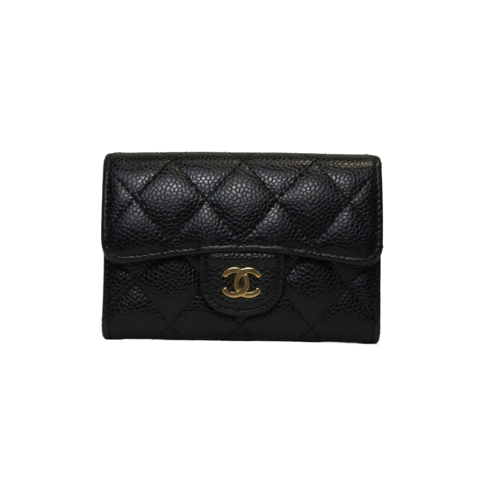CHANEL CF Short Flap Wallet in Black Caviar Leather