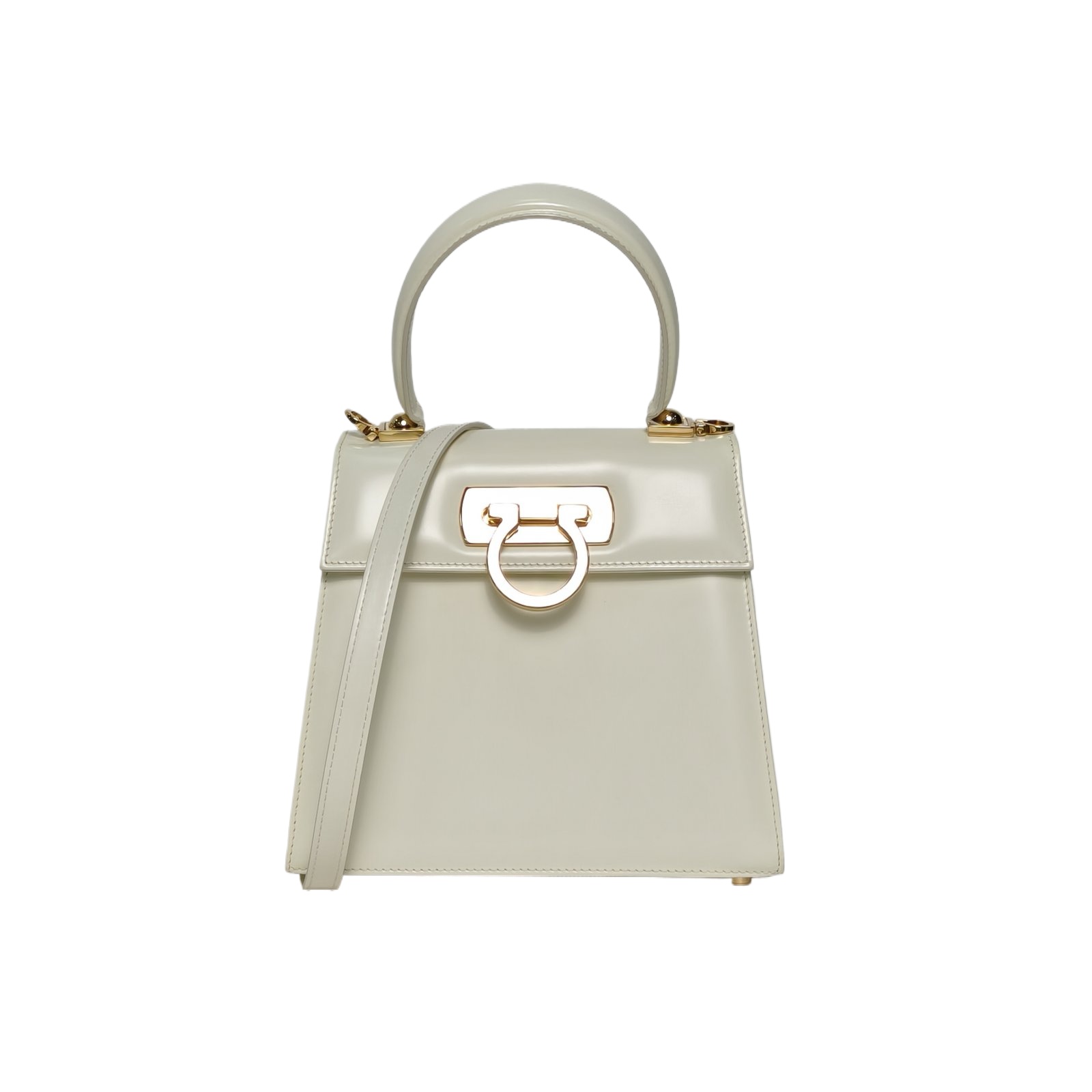FERRAGAMO Vintage Box Bag in Off-White Leather
