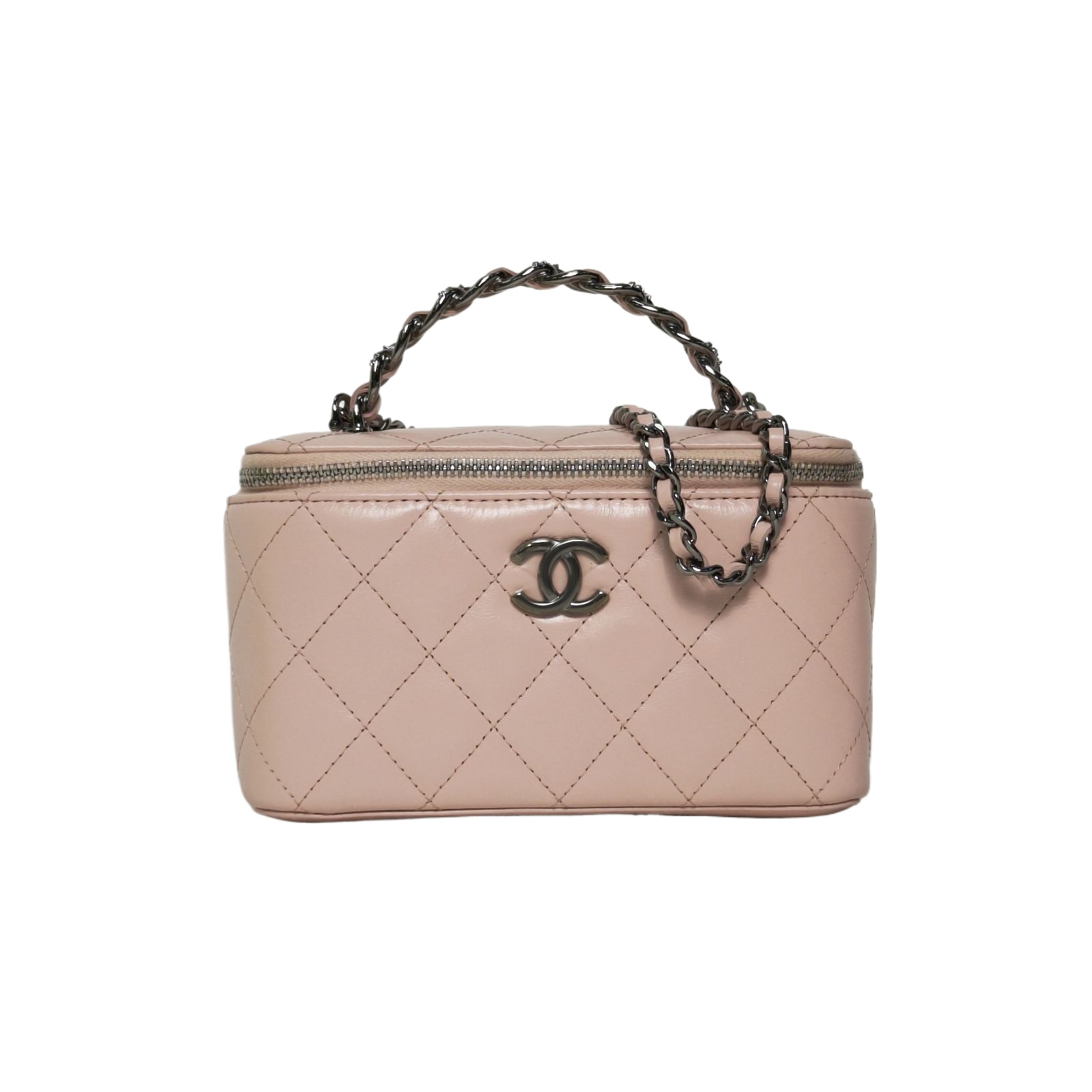 CHANEL 23K Logo Vanity Case 16.5cm in Pink Leather