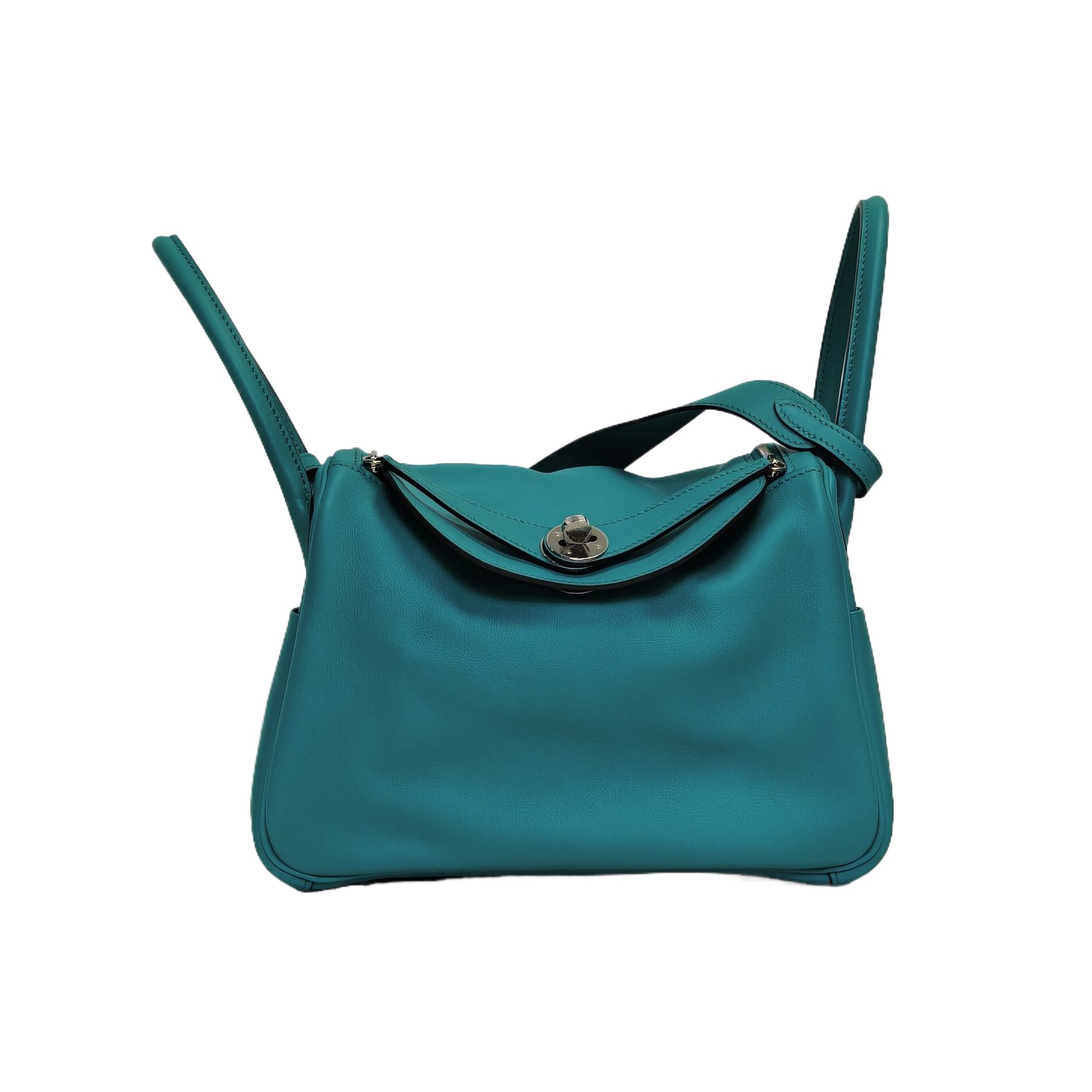 HERMES Lindy 26cm in Peacock Blue Swift Leather