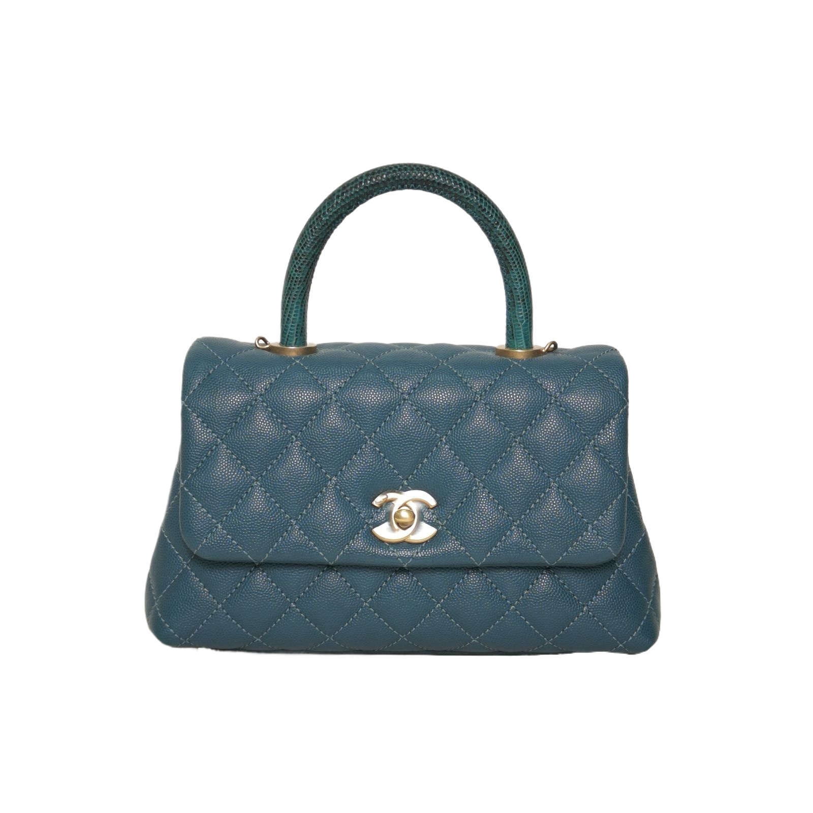 CHANEL Coco Handle Small 24cm in Green Caviar Leather