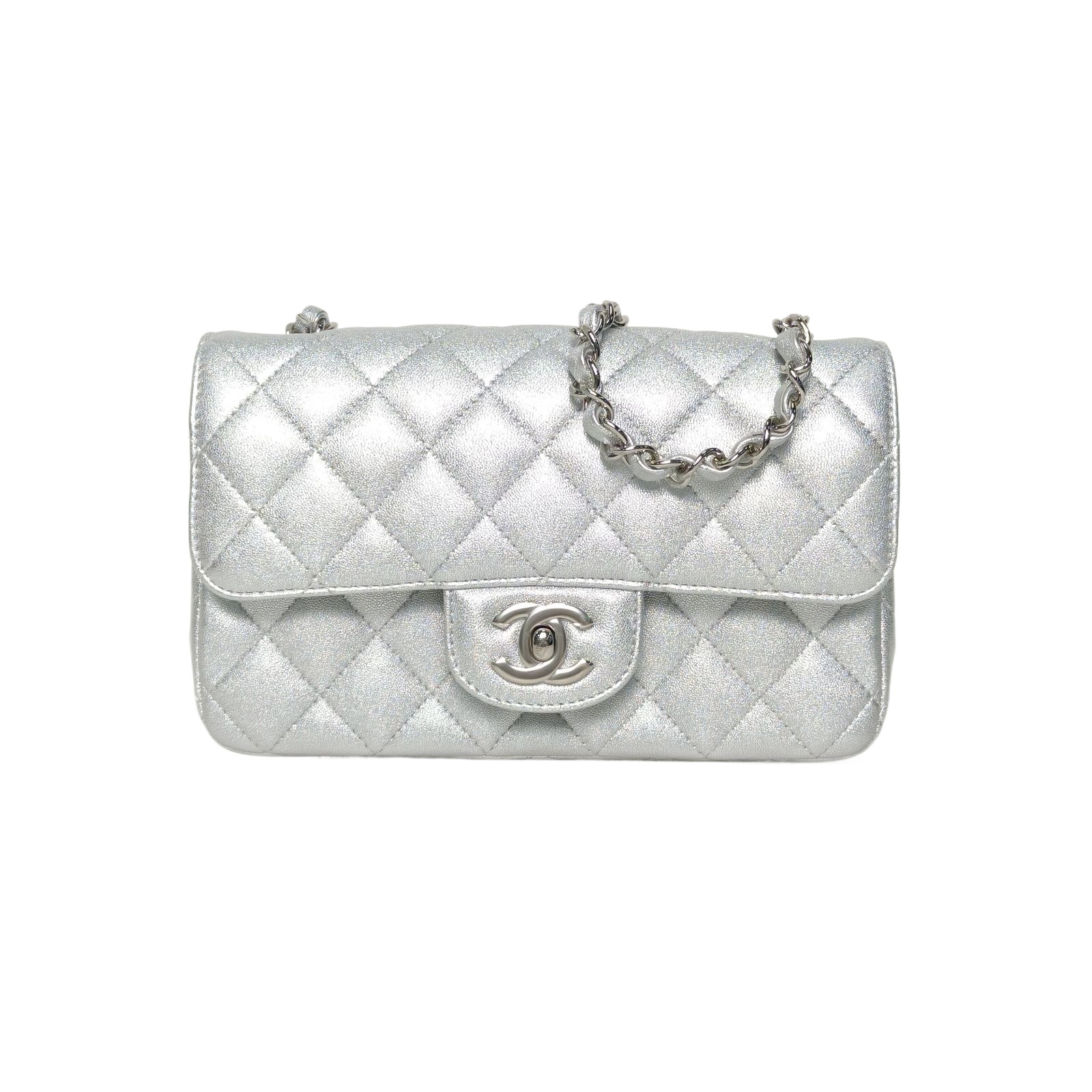 CHANEL CF Flap Bag Large Mini 20cm in Silver Leather