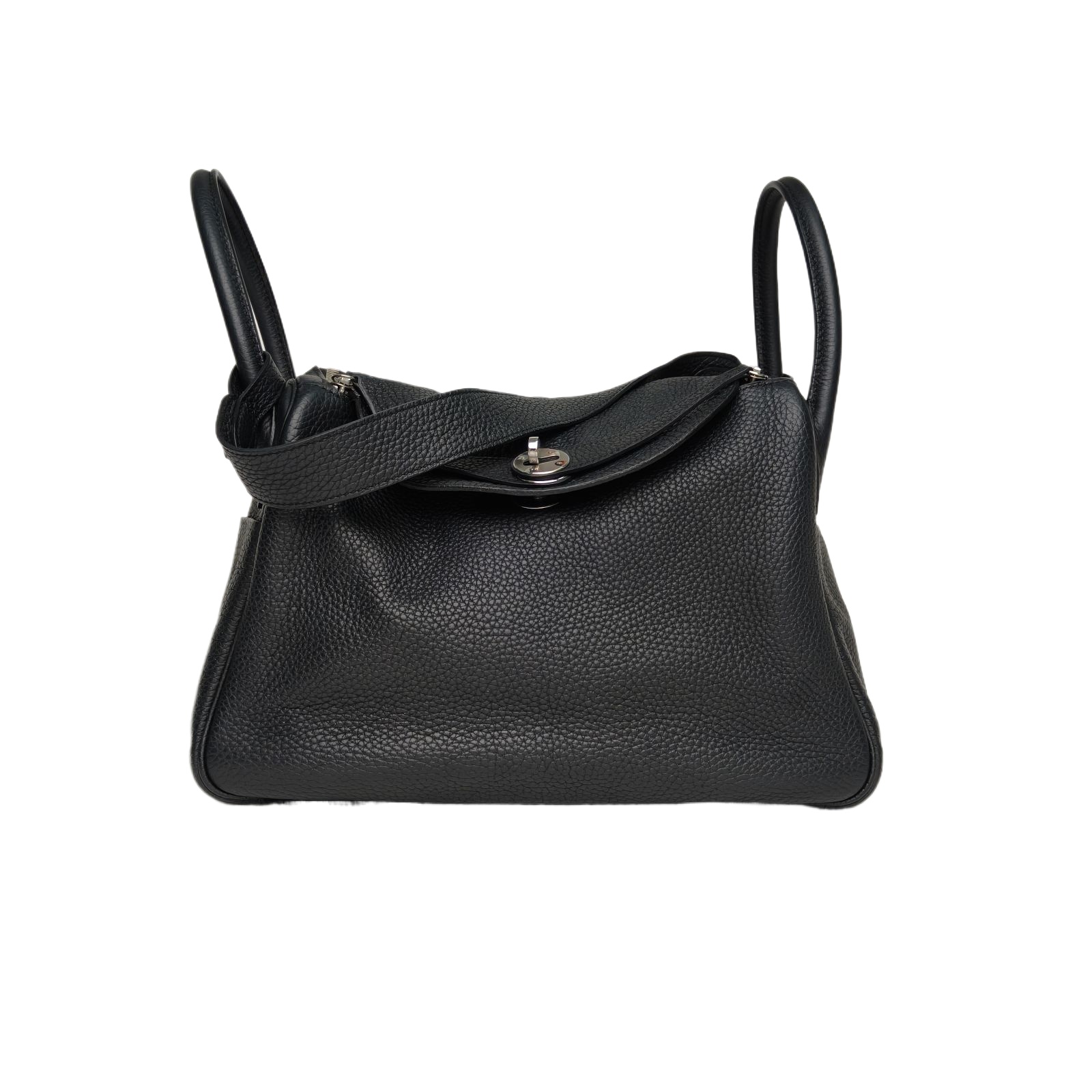 HERMES Lindy 30cm in Black Tourillon Clemence Leather