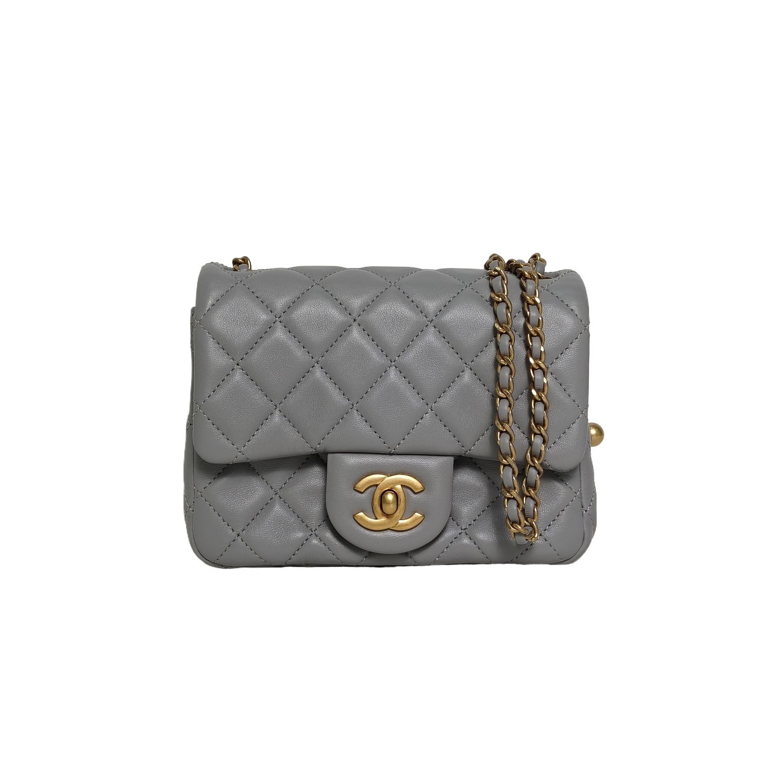 CHANEL CF Flap Bag Square 17cm in Gray Leather