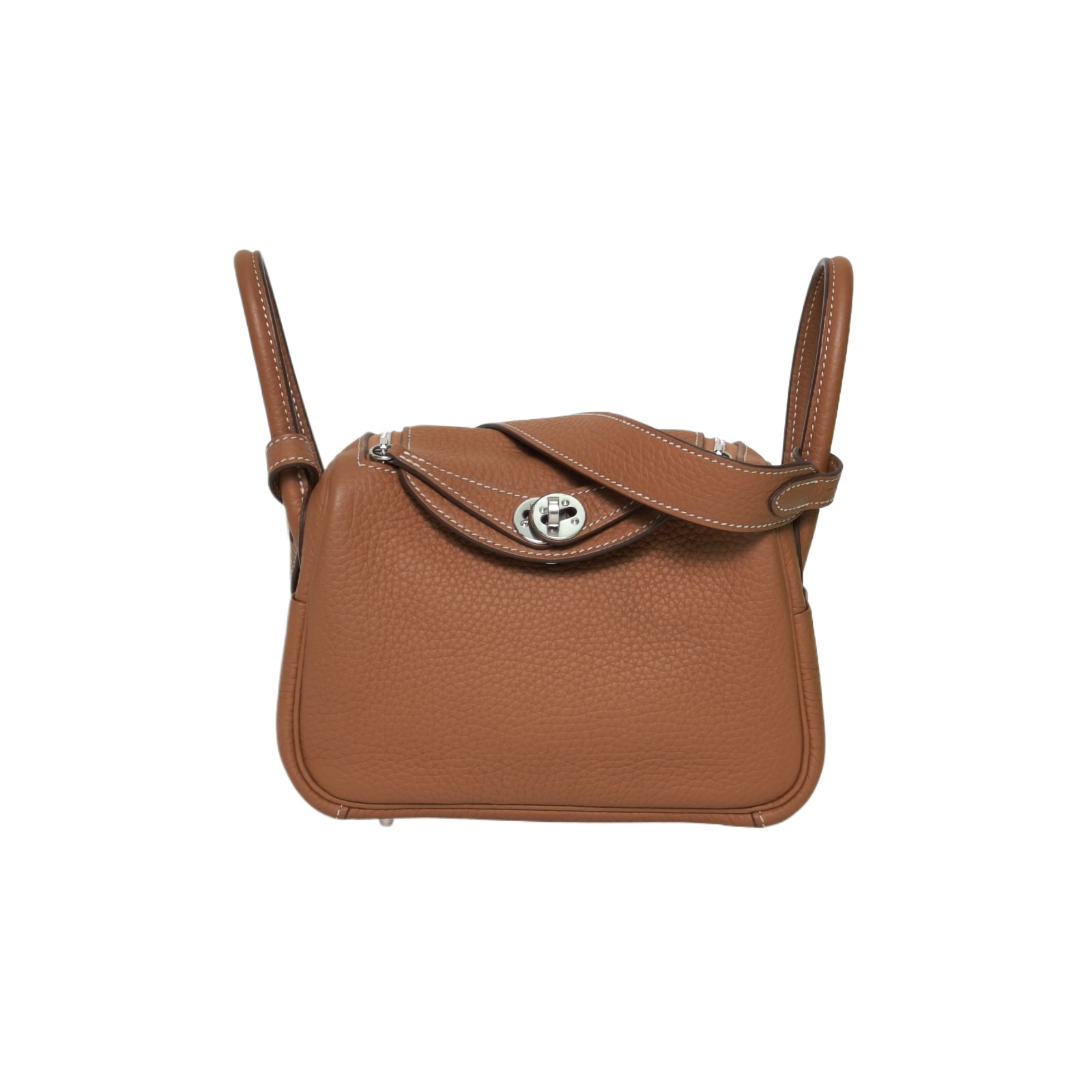 HERMES Lindy Mini 37cm in Gold Brown Tourillon Clemence Leather