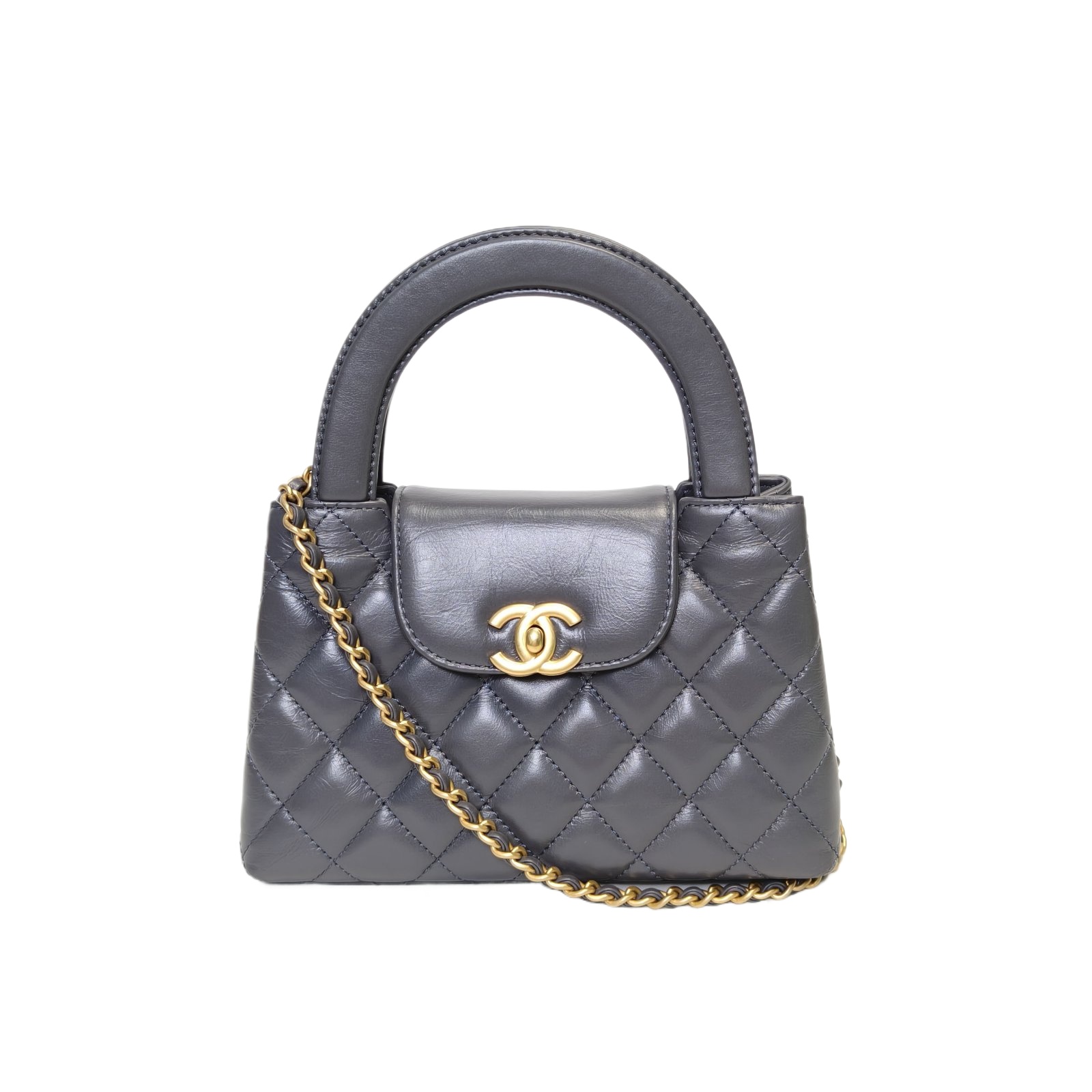CHANEL 24A Kelly Handle Bag in Dark Gray Leather