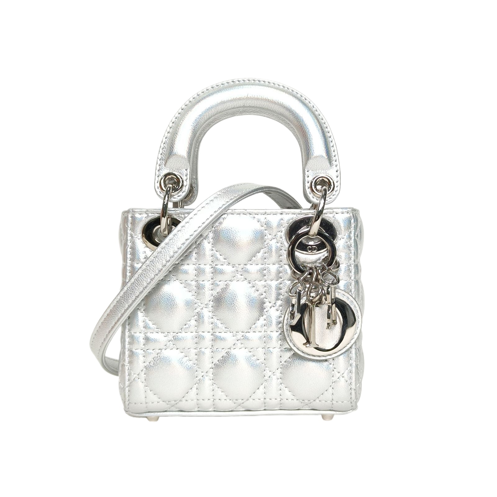 DIOR Lady Dior Micro 12cm in Silver Leather