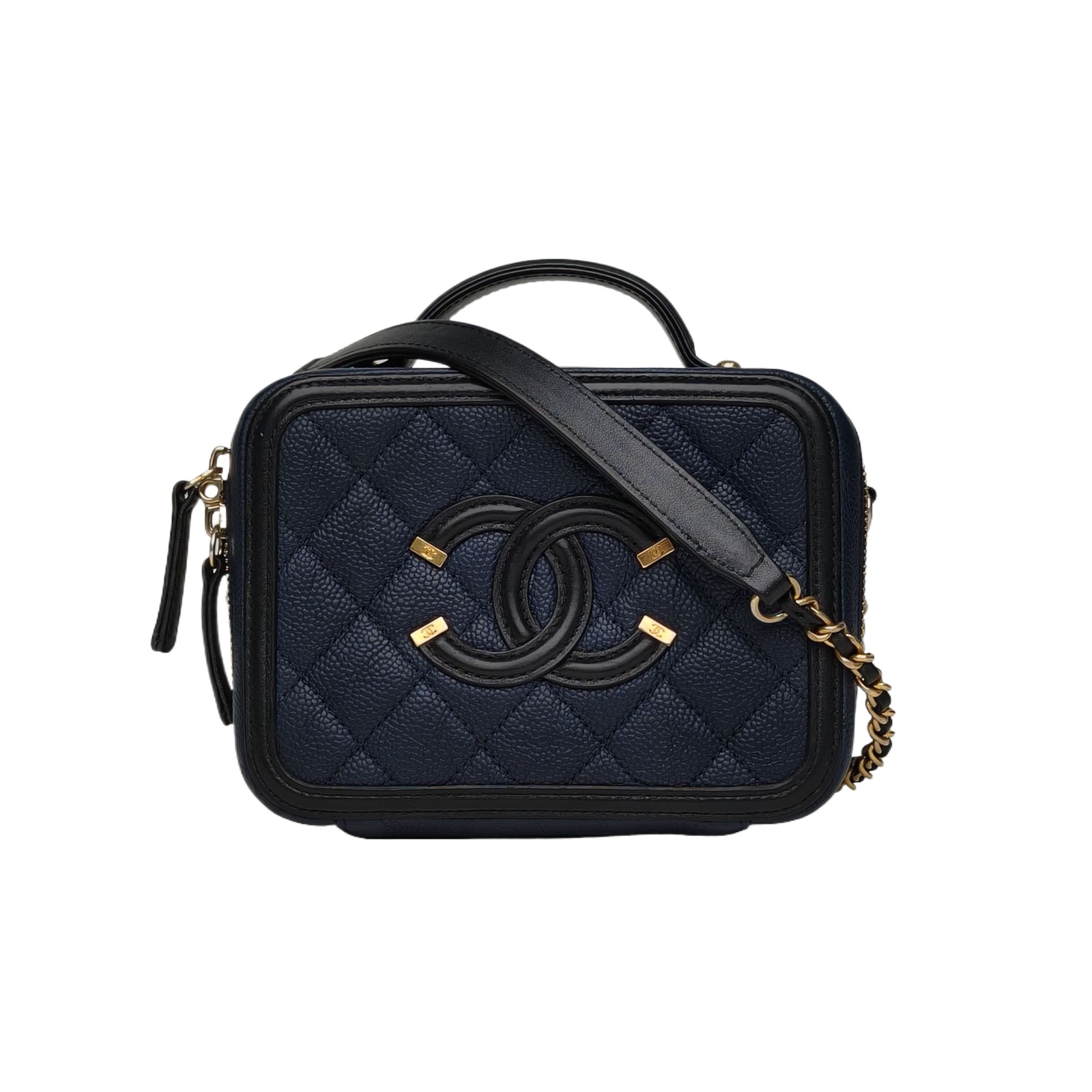 CHANEL Vanity Case Small 17cm in Blue Caviar Leather