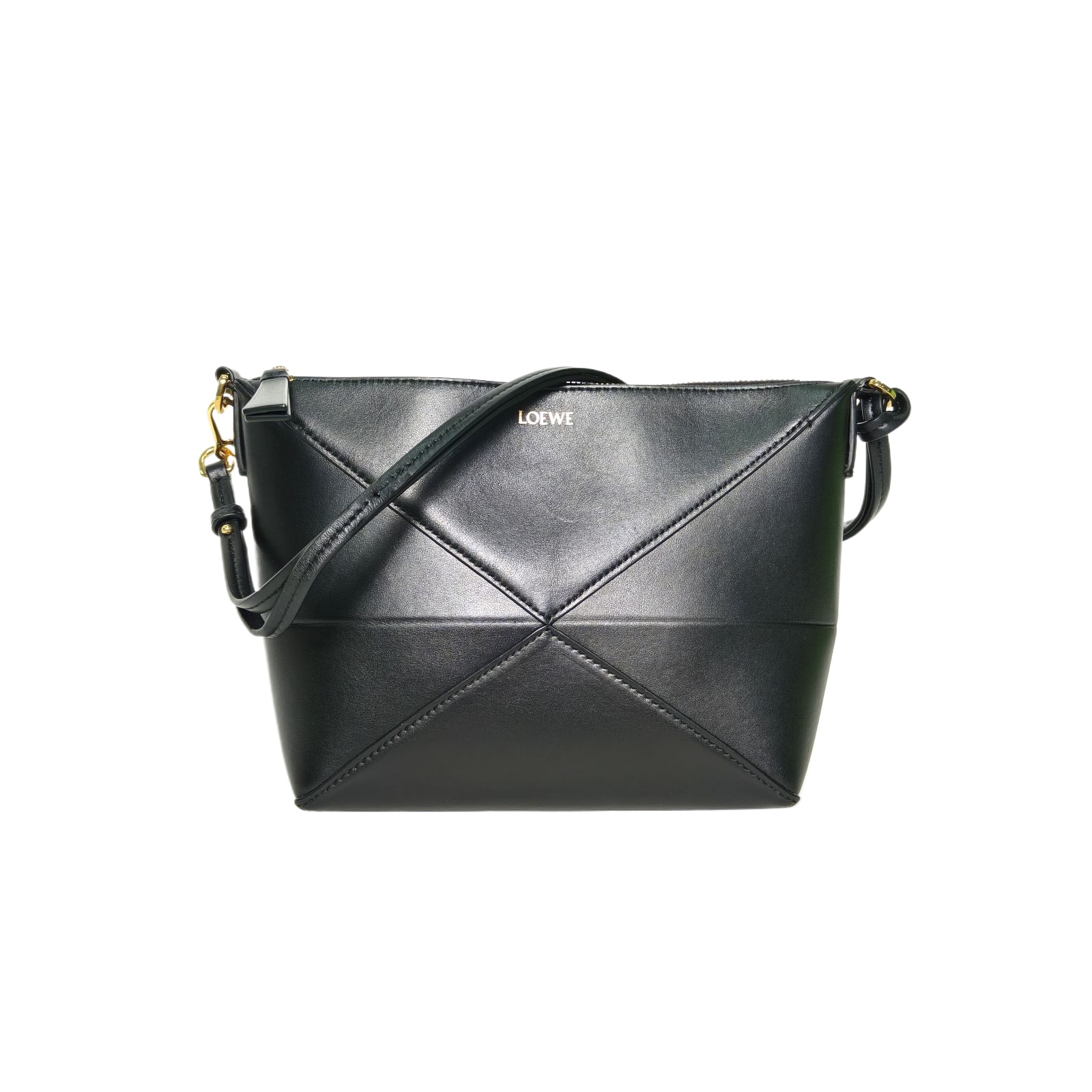 LOEWE Puzzle Fold Pouch in Black Leather