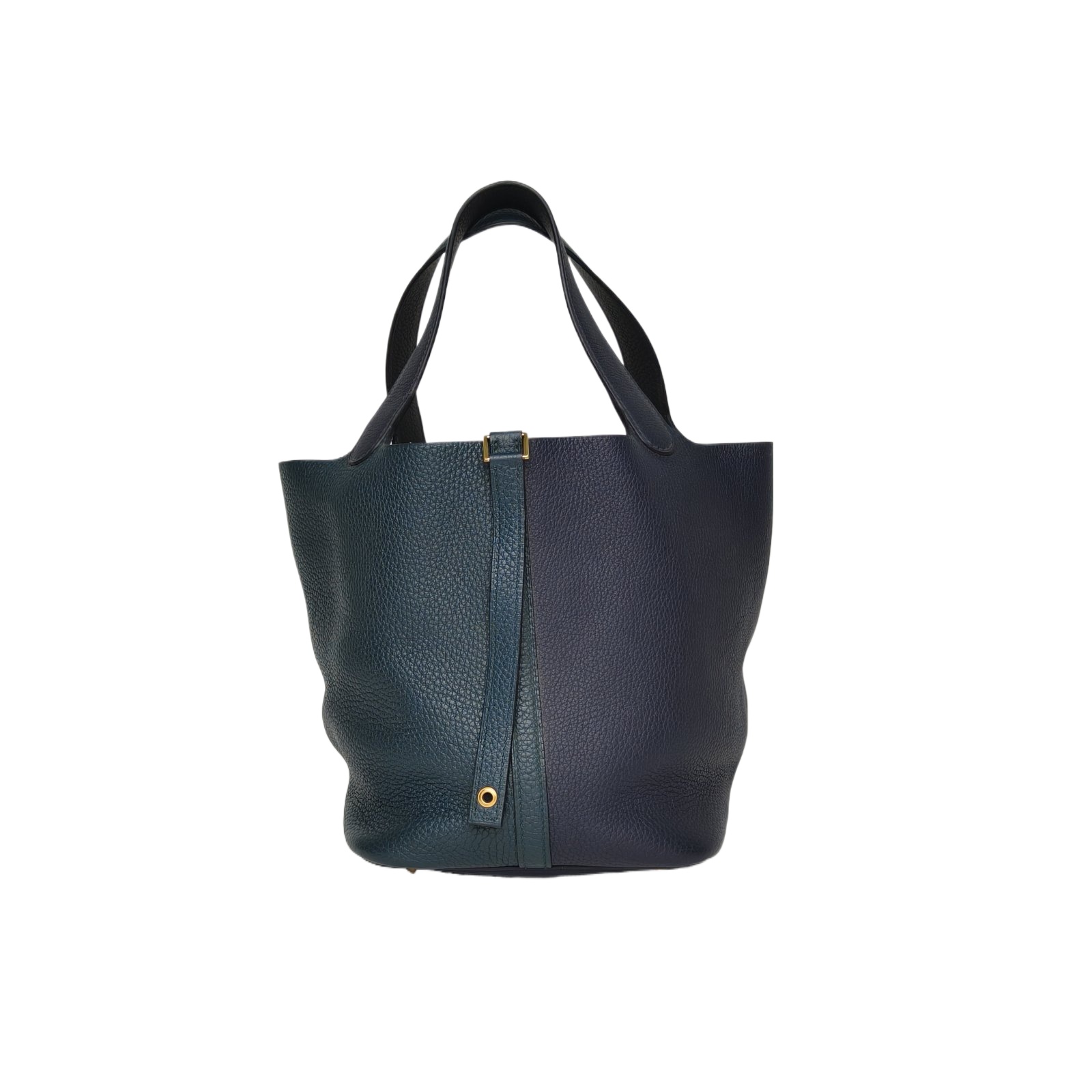 HERMES Picotin 22cm in Black & Midnight Blue Tourillon Clemence Leather