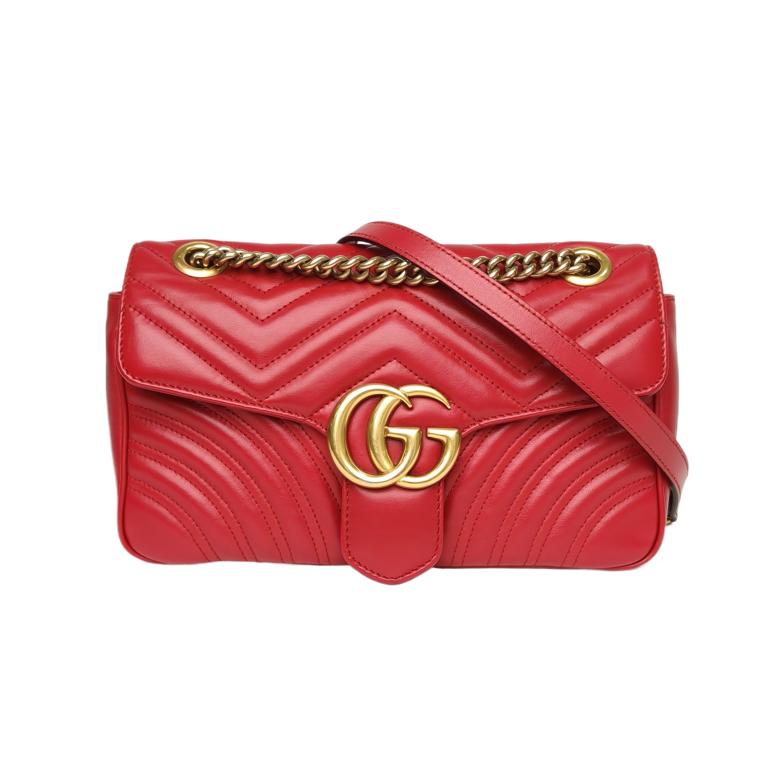 Gucci GG Marmont Small 26 Shoulder Bag in Red Quilted Leather