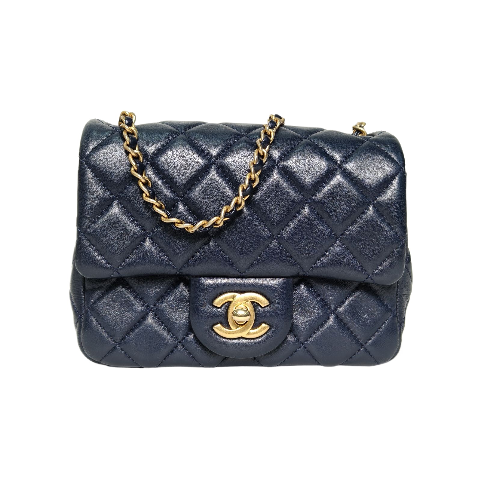 Chanel CF Square Mini Flap Bag 17cm in Navy Blue Quilted Leather