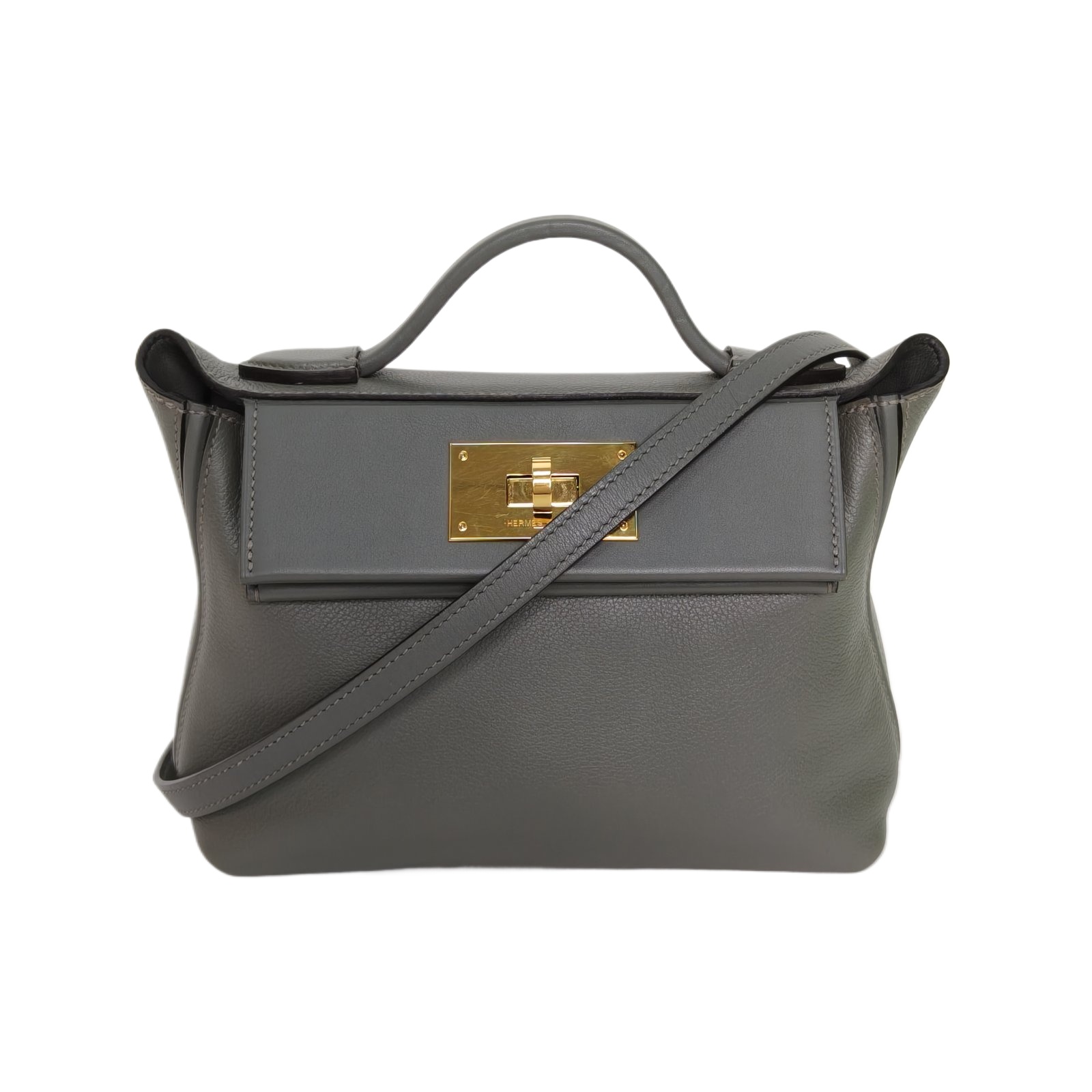 HERMES 2424 Mini 21 Bag in Gris Perle Evercolor and Swift Leather