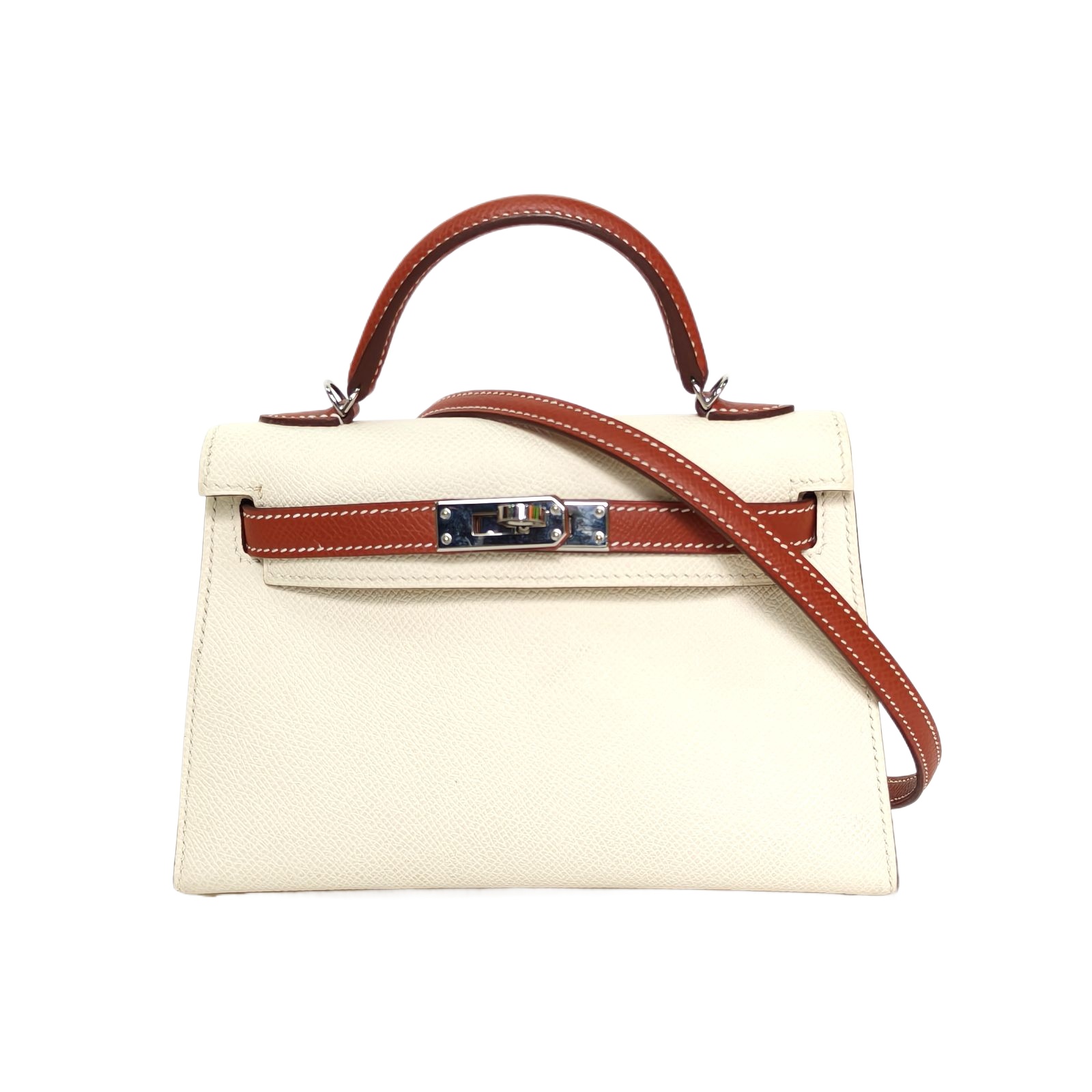 HERMES Mini Kelly II 19cm in Crème Brûlée and Brick Red Epsom Leather