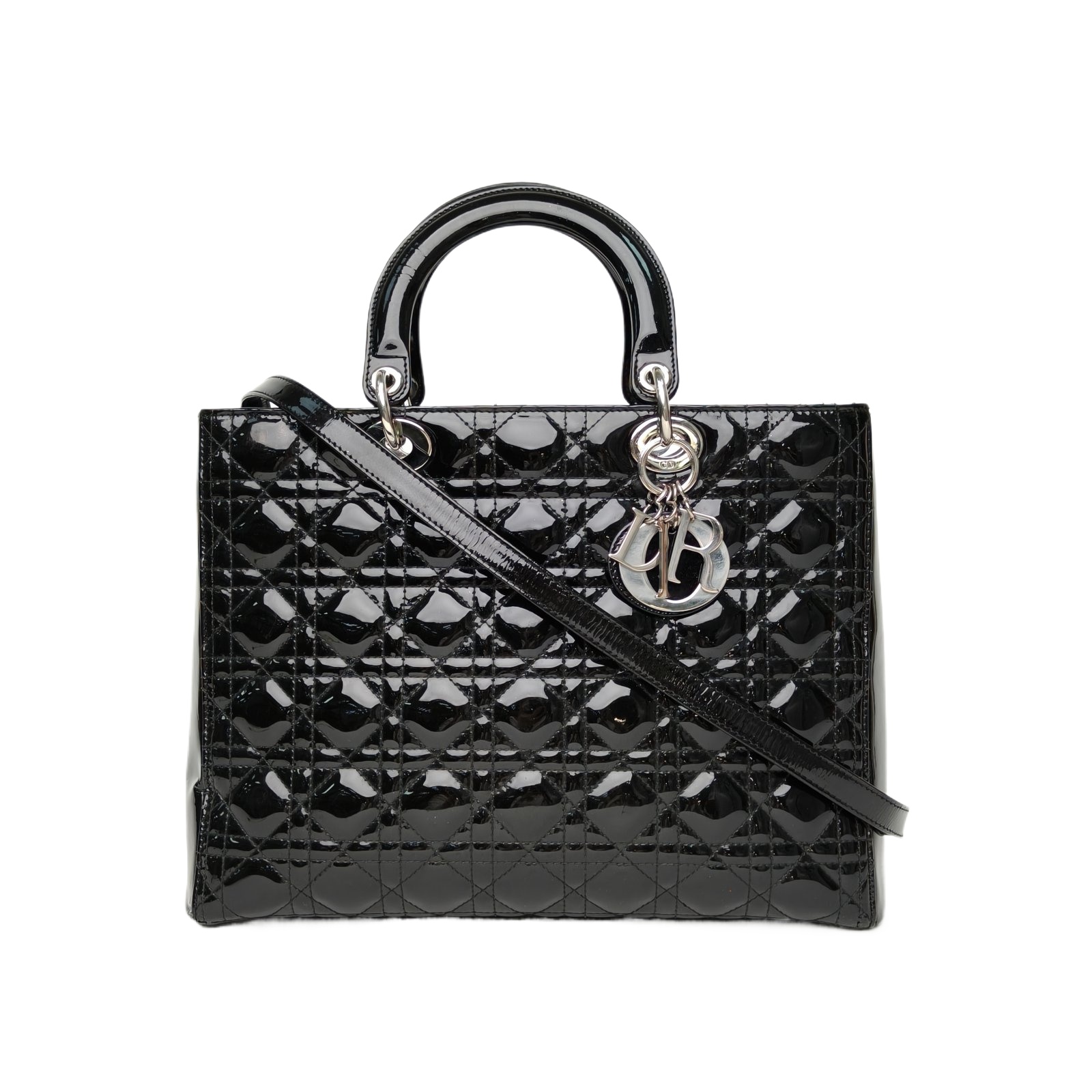 Dior Lady Dior Large 7 Black Patent Leather Handbag