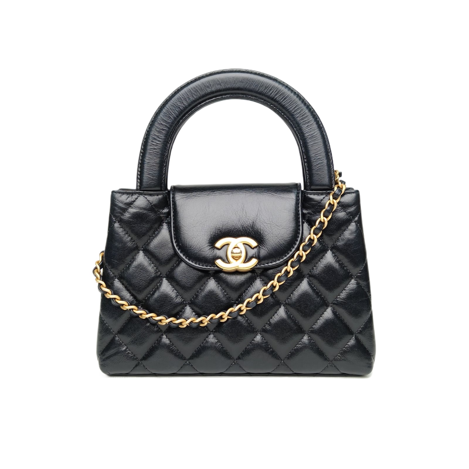 Chanel 25C Kelly Chain Handle Black Leather Handbag