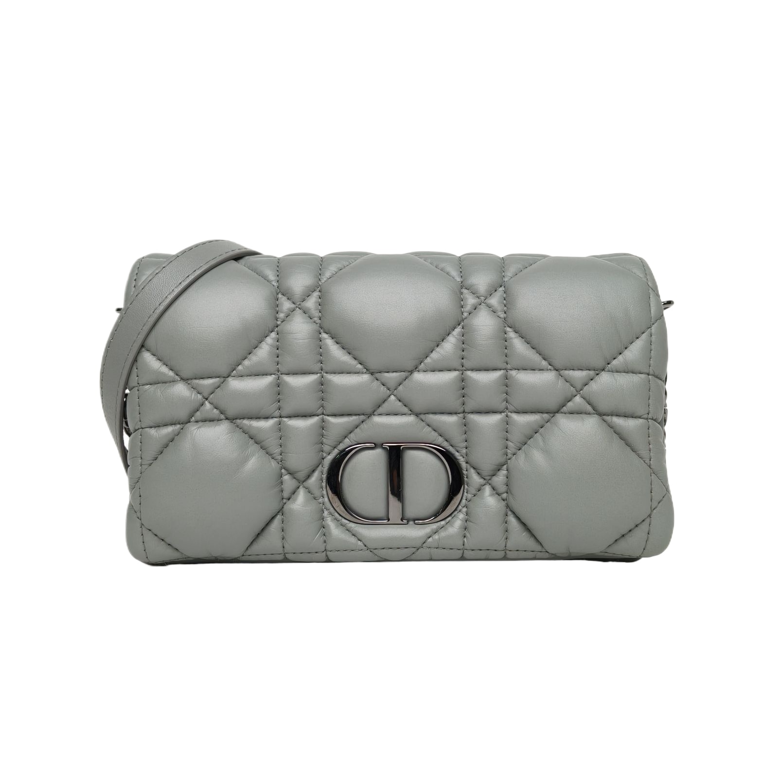 Dior Caro Small 20 Grey Leather Gunmetal Buckle Bag