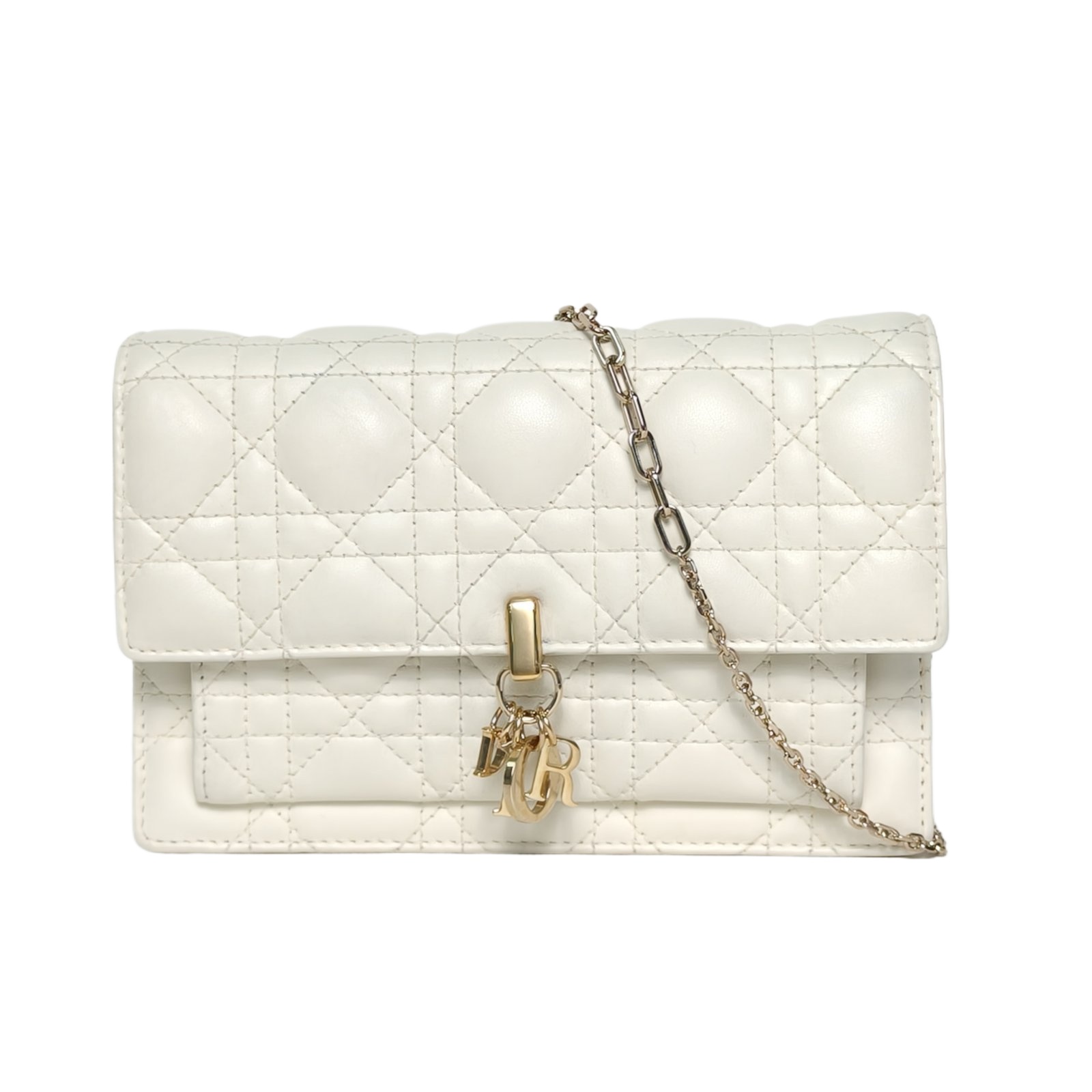 Dior My Dior Pearl Chain WOC 19.5cm White Leather Wallet On Chain