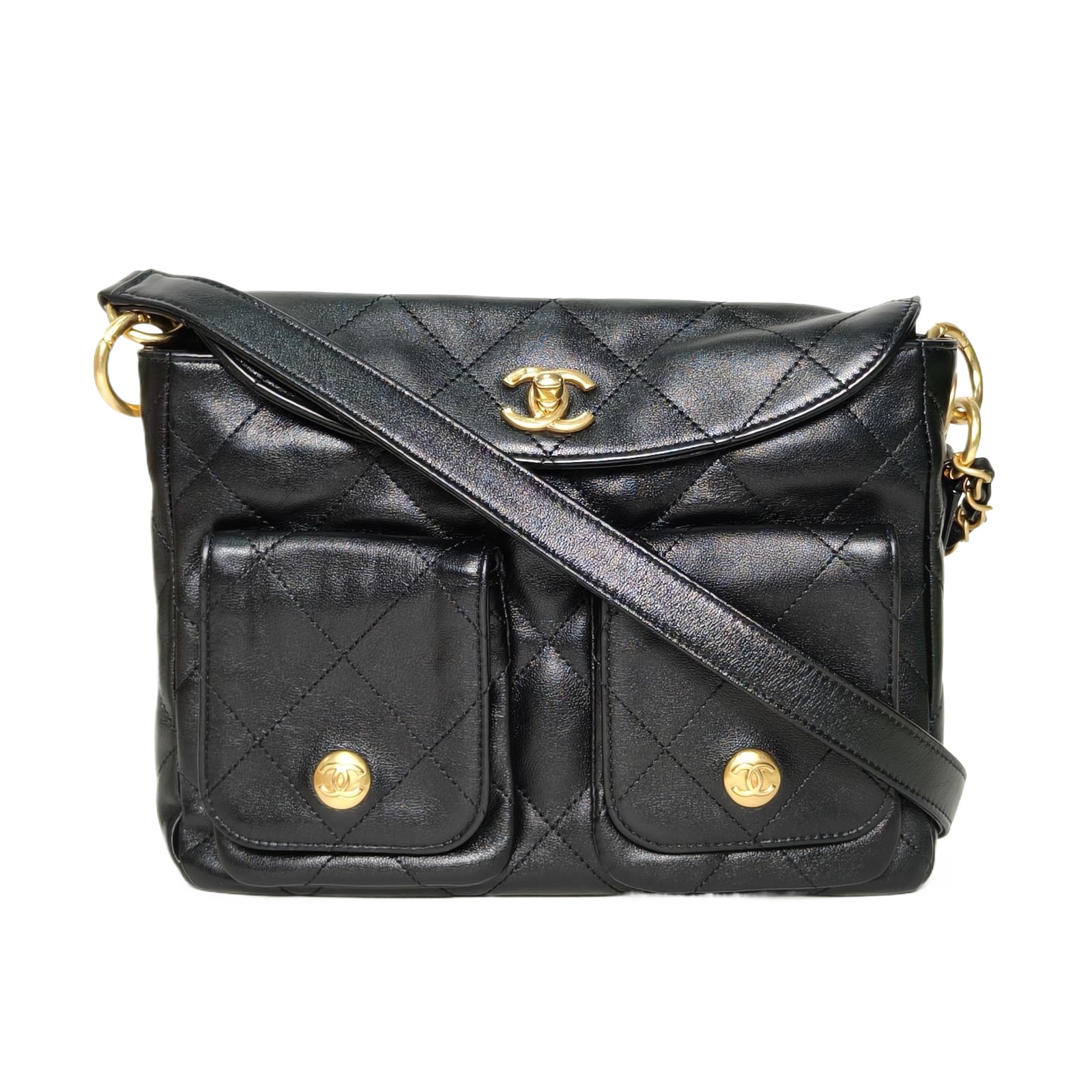 Chanel Suppletwins Hobo 24.5cm in Black Leather