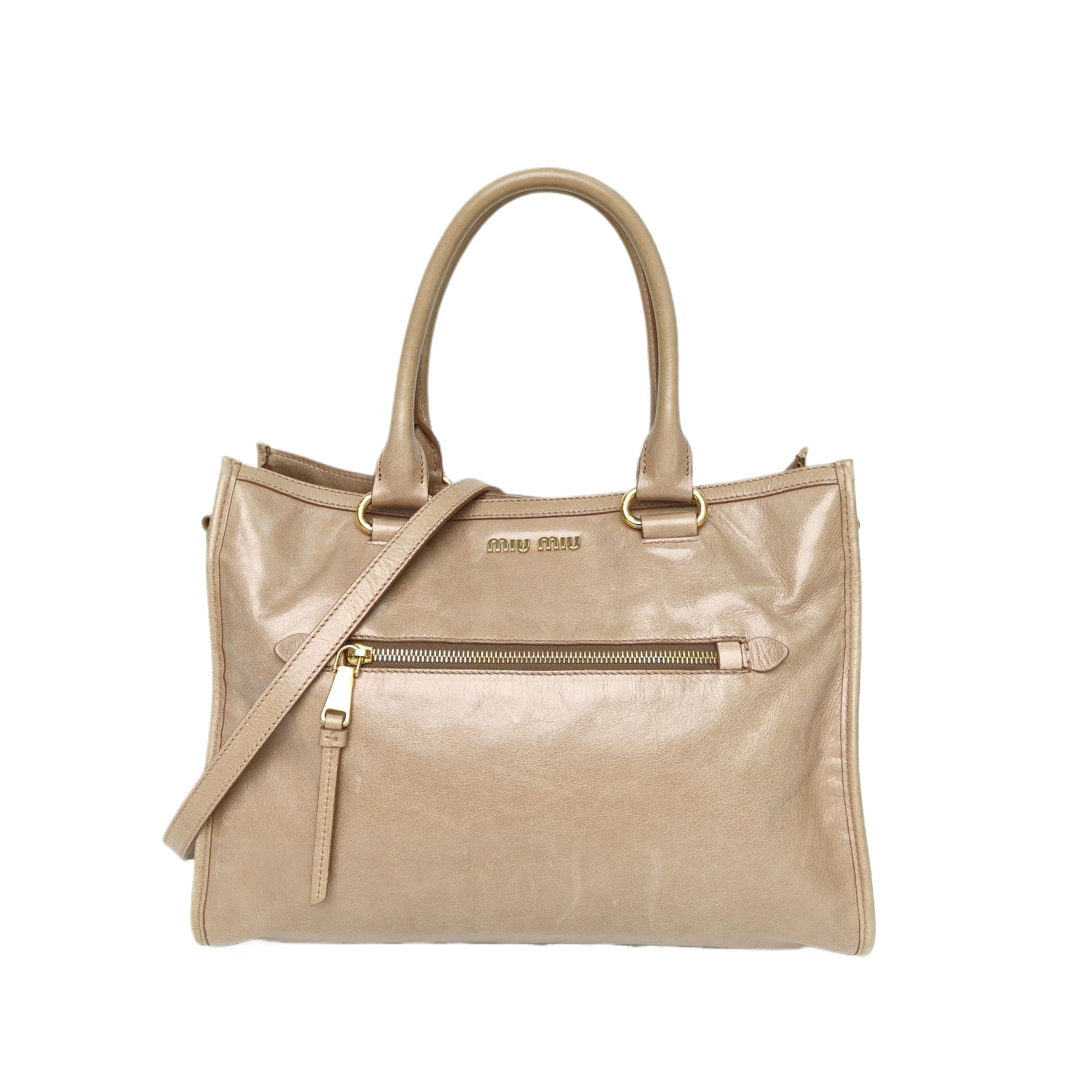 MIU MIU Tote Bag 33cm in Beige Leather