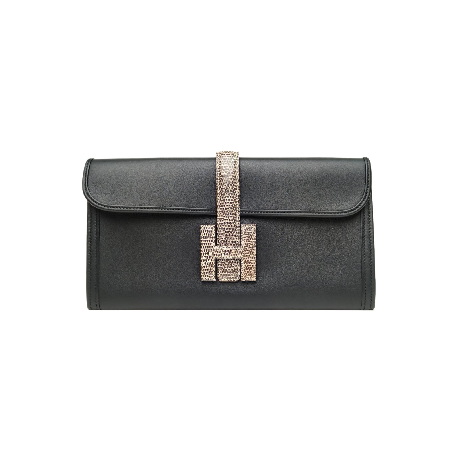 Hermes Jige Elan 29cm in 89 Black Swift & Lizard Leather