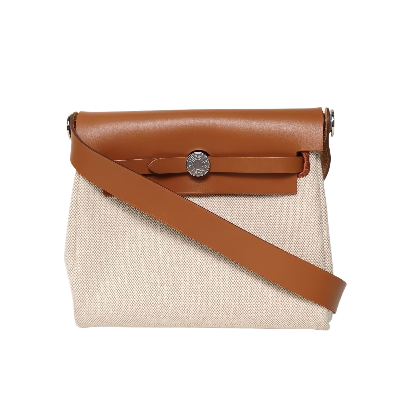 Hermes Herbag Zip 20cm in 14 Beige Canvas & Hunter Leather