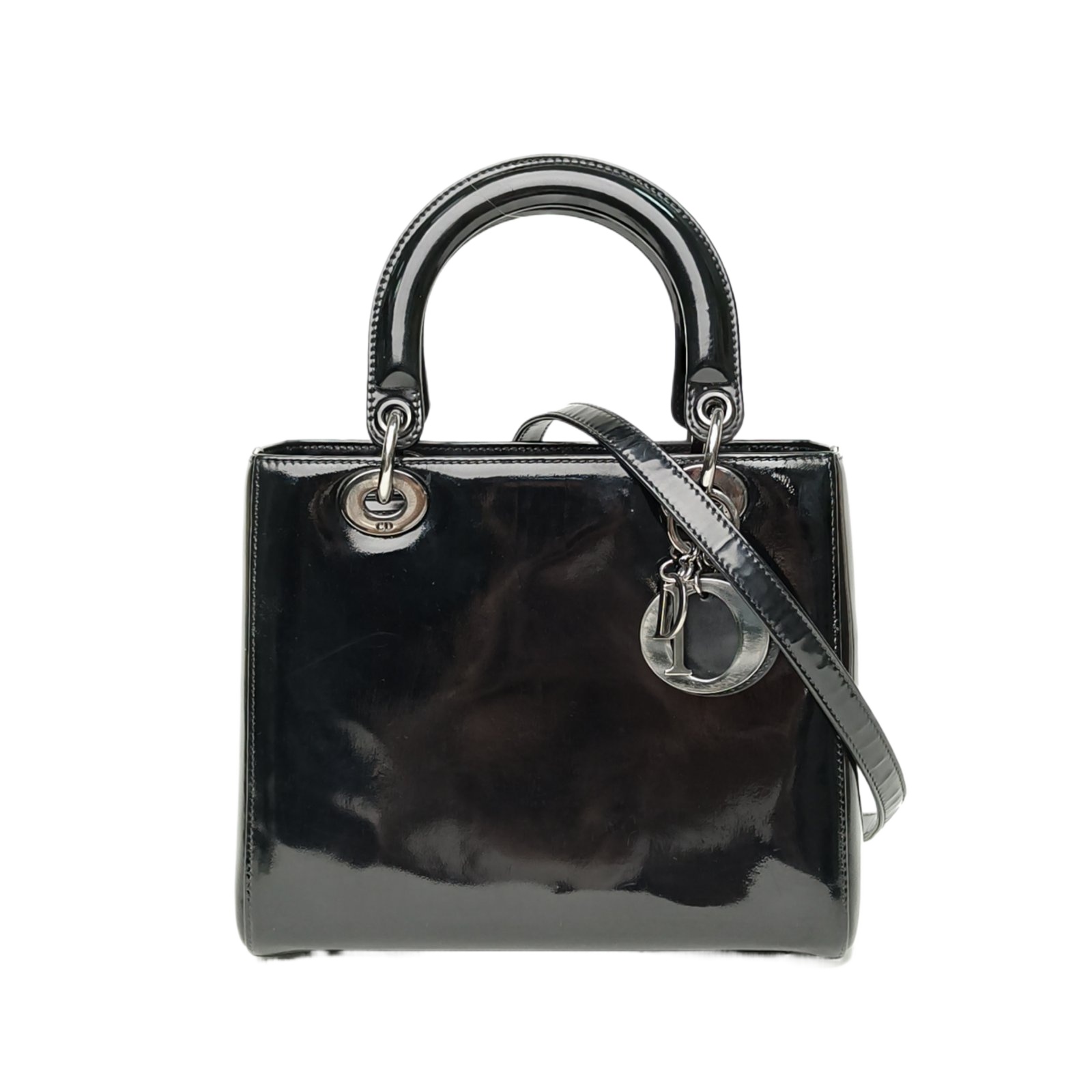 Dior Lady Dior 5-Gusset 24cm in Black Patent Leather