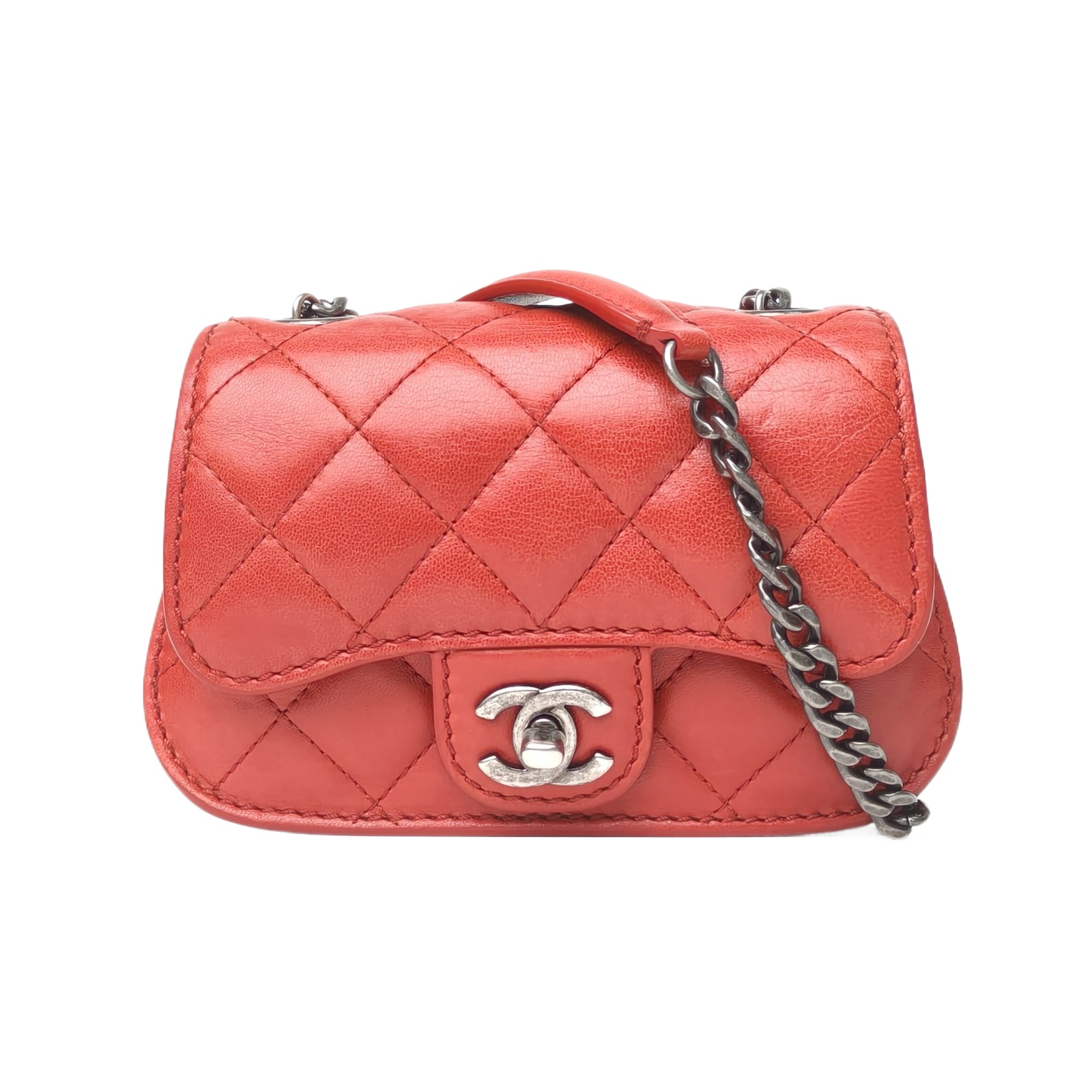 Chanel Classic Flap Mini 17.5cm in Red Leather