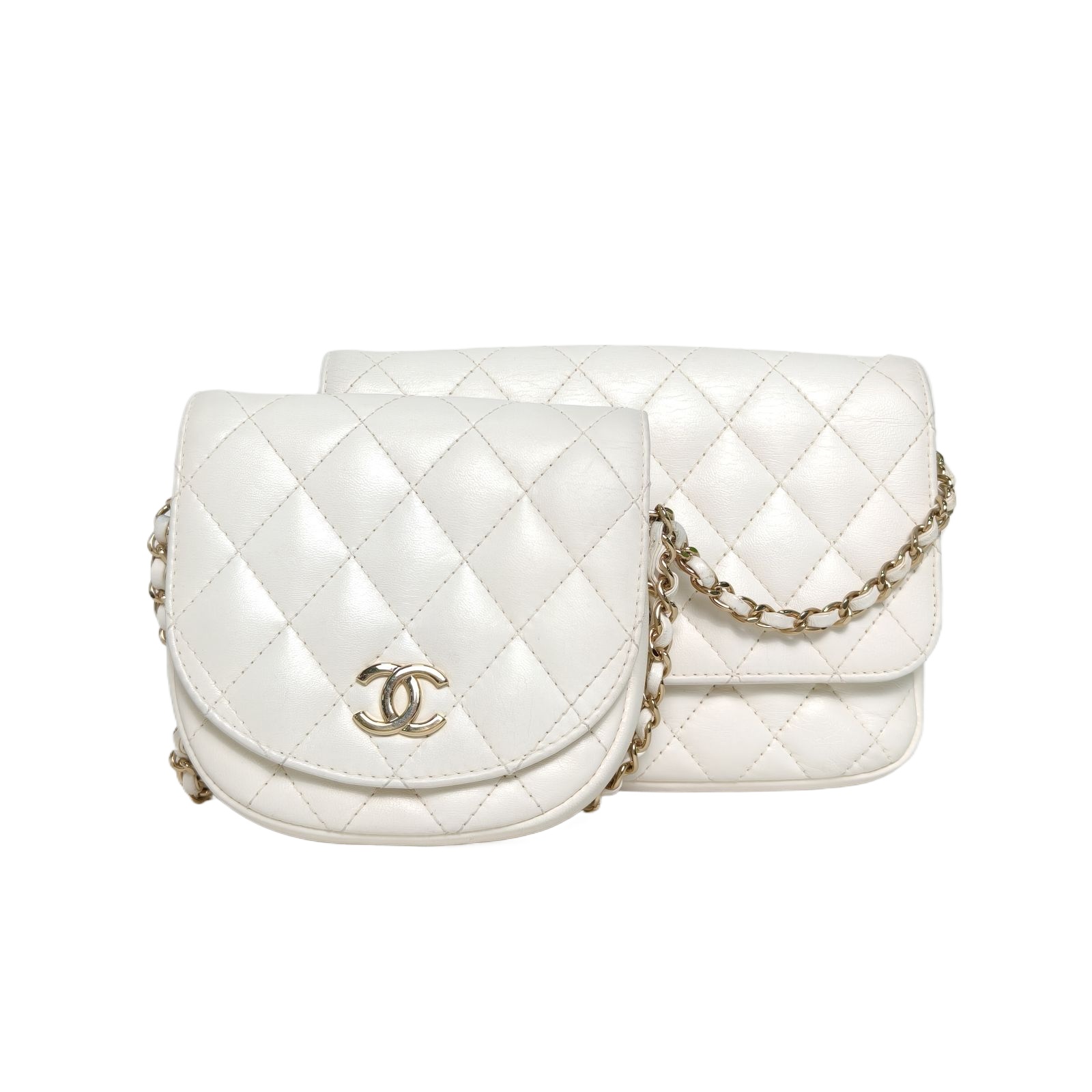 Chanel Classic Flap Gemini 2-in-1 19cm in White Leather