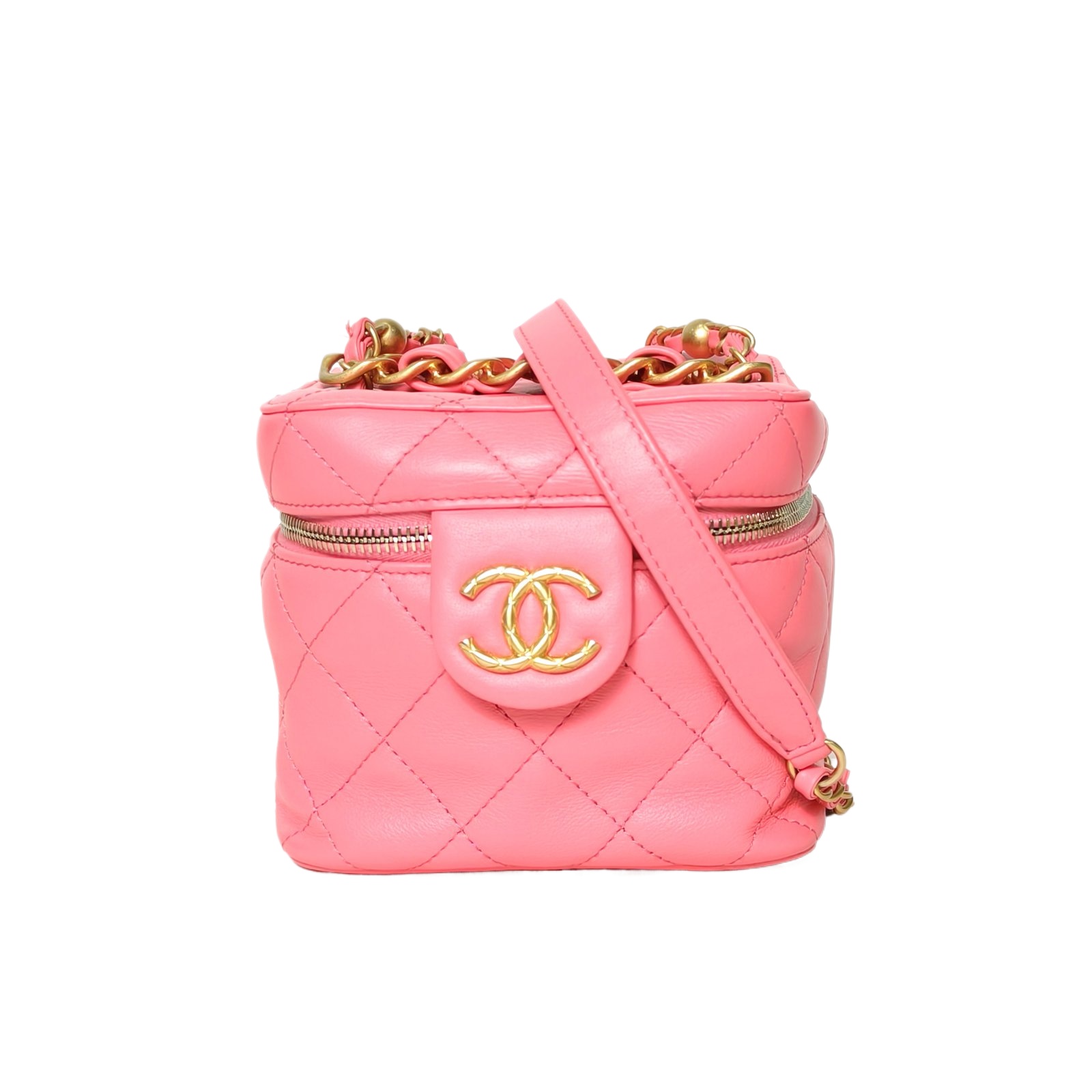 Chanel 22S Square Vanity Case 15cm in Pink Leather
