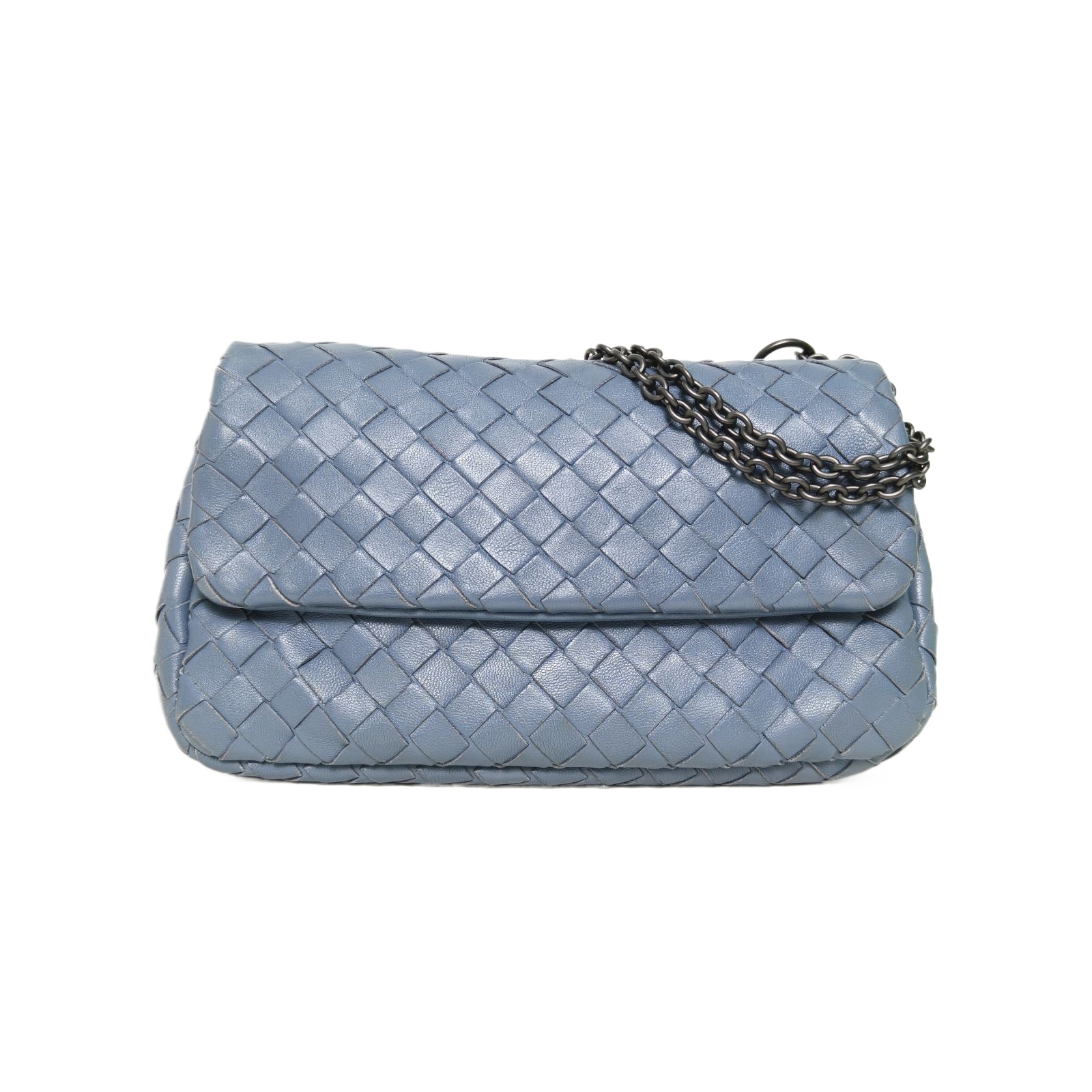 Bottega Veneta Intreccio Chain Bag in Blue Leather
