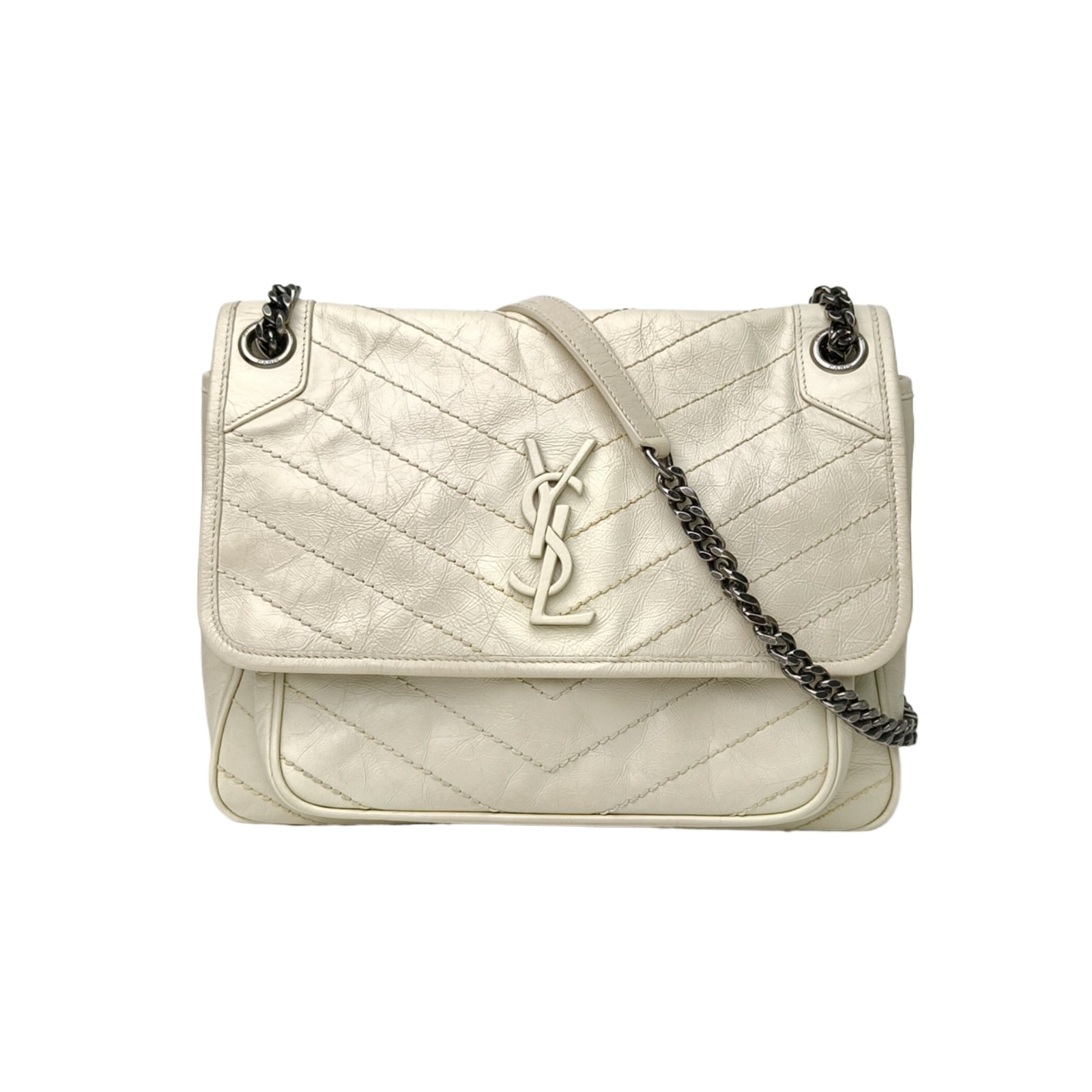 YSL Niki Medium 28cm in White Leather