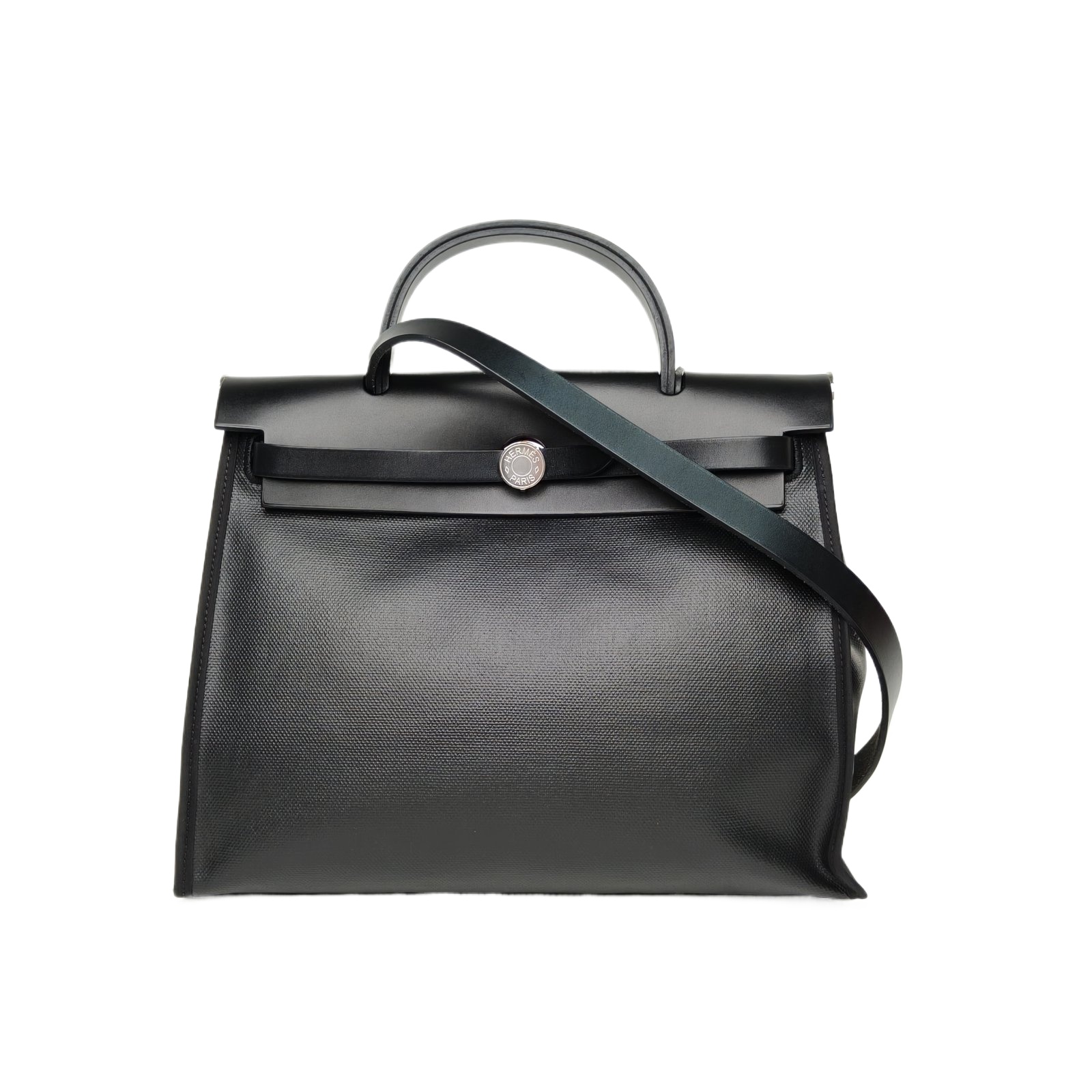 Hermes Herbag 31 in Black Waterproof Canvas/Hunter Leather