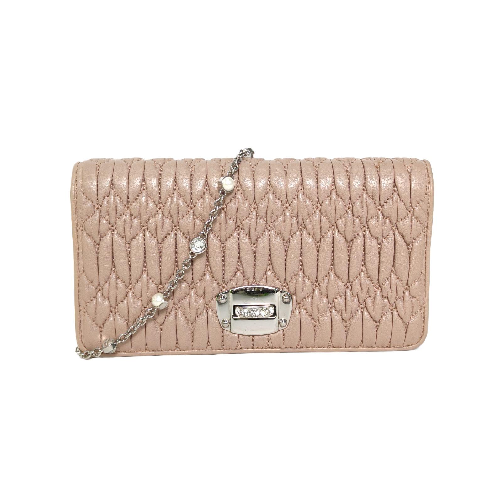 Miu Miu Crystal Shoulder 18.5cm in Nude Leather