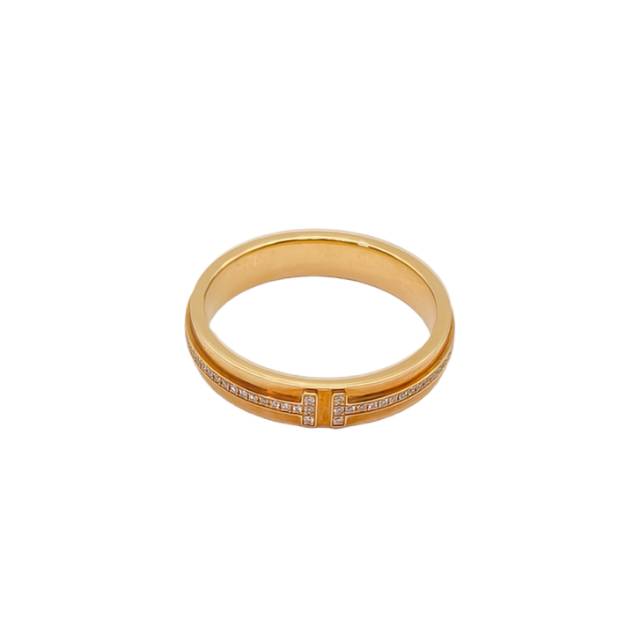 TIFFANY & CO. Tiffany T Wide Band Ring With Diamonds 18K Yellow Gold