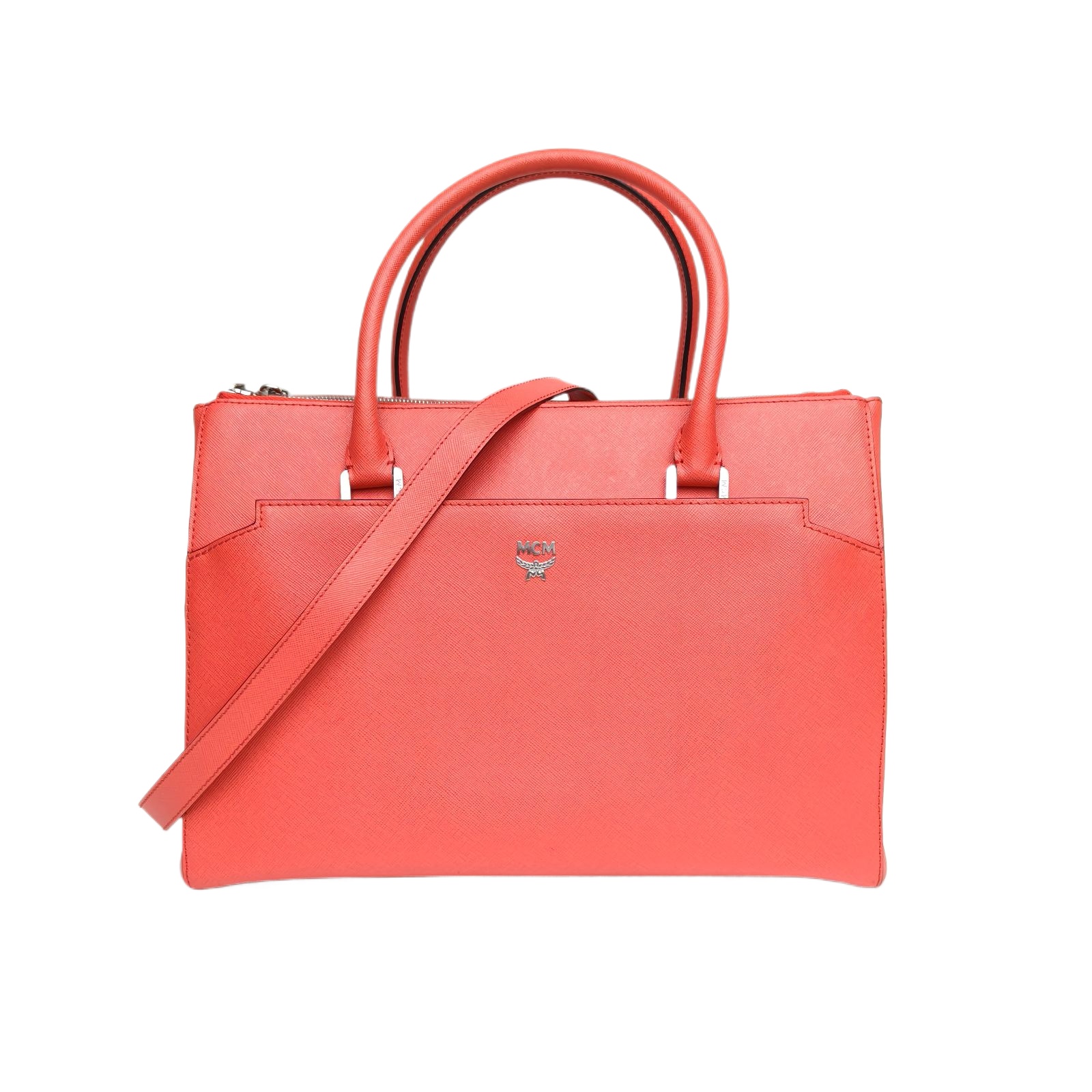 MCM Satchel 34cm in Red Leather