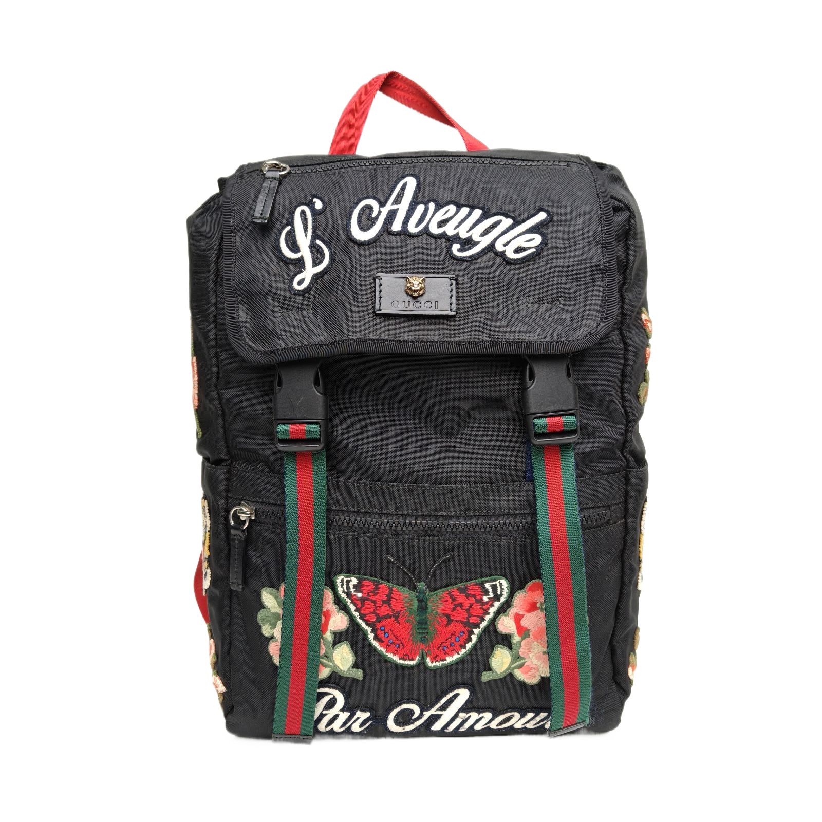 Gucci Tiger Head Backpack 27cm in Black Nylon