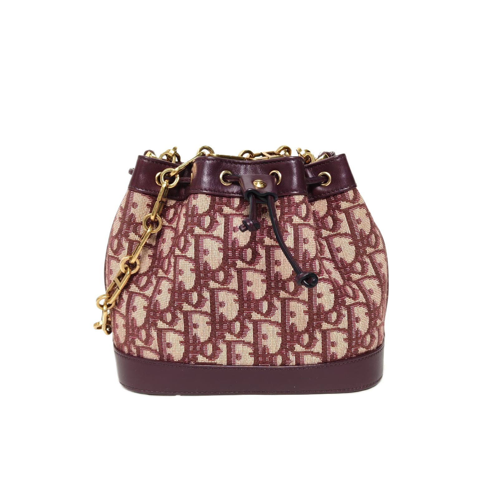 Dior Drawstring Bucket 22cm in Burgundy Canvas