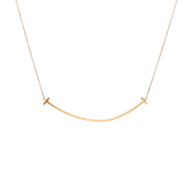 TIFFANY & CO. Tiffany T Smile Pendant Necklace Large 18K Yellow Gold