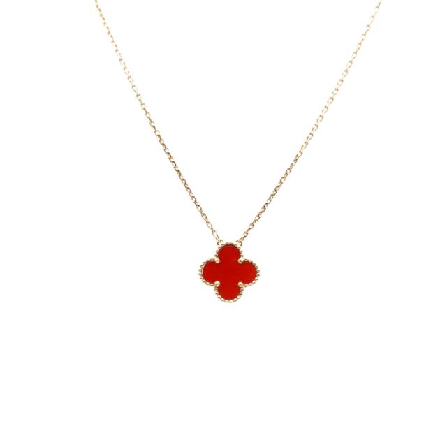 VAN CLEEF & ARPELS Vintage Alhambra Single Flower Necklace With Carnelian 18K Yellow Gold