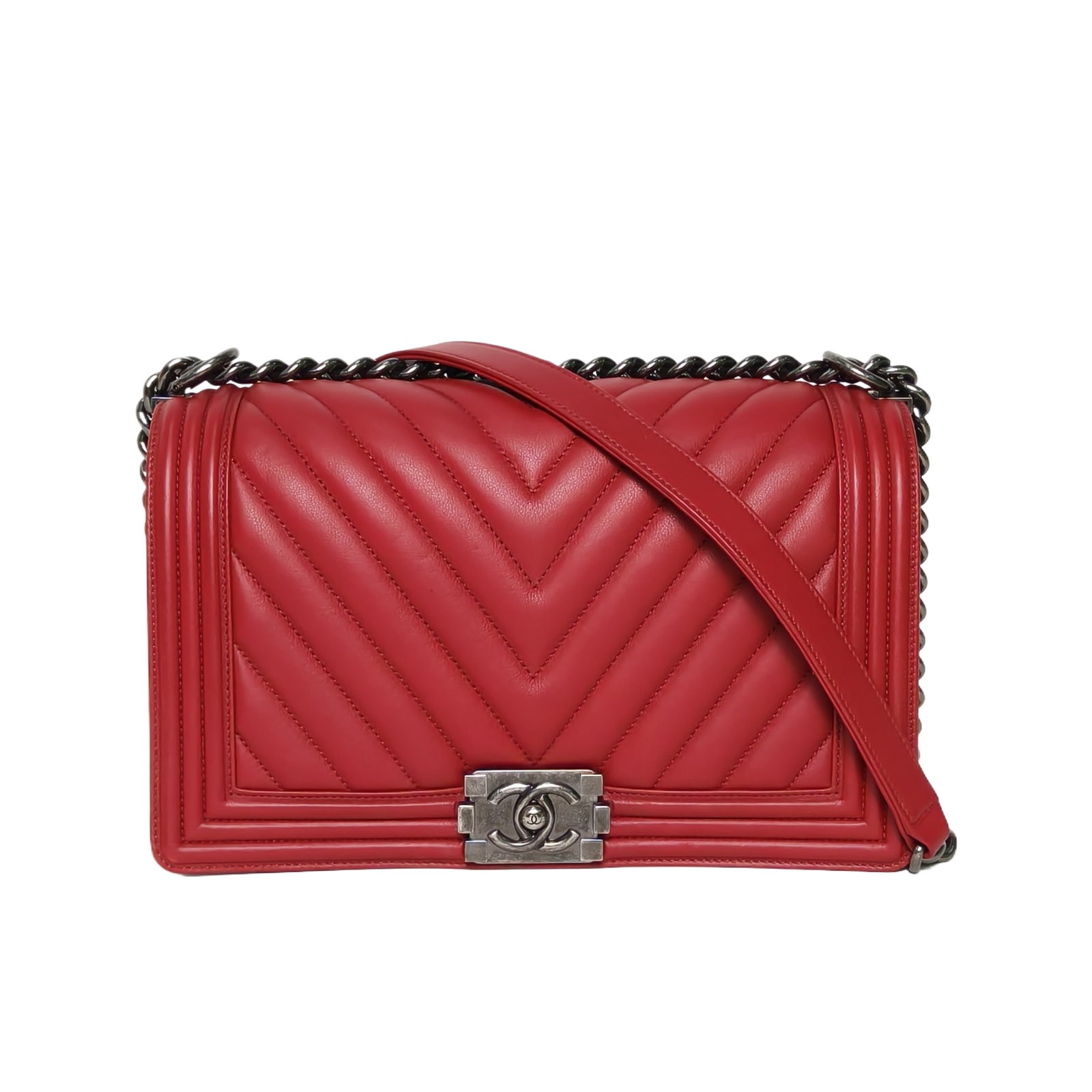 Chanel Leboy Medium 28cm Bag in Red Chevron Leather